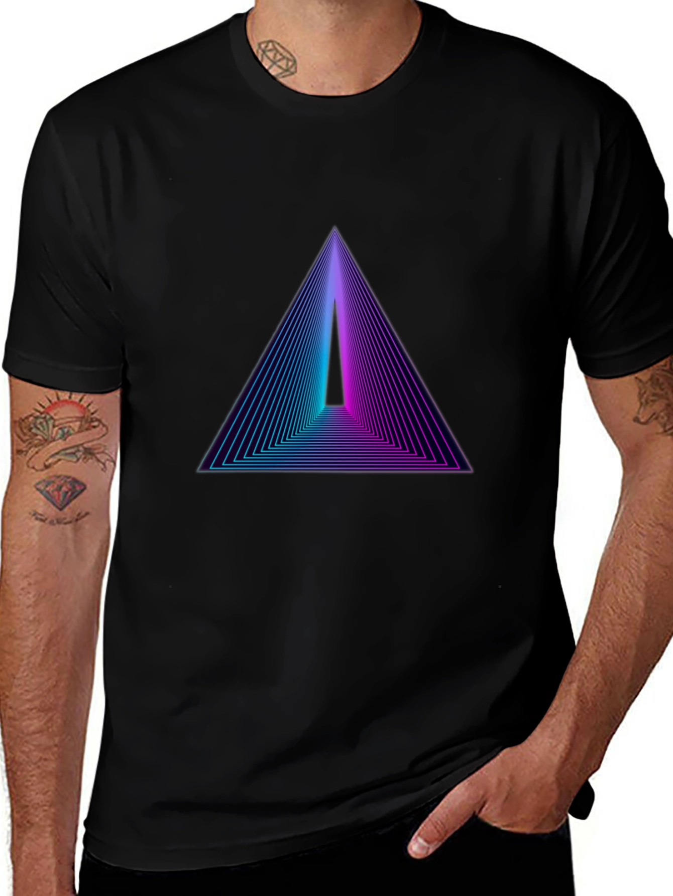 Retro Triangle Graphic Black T-Shirt