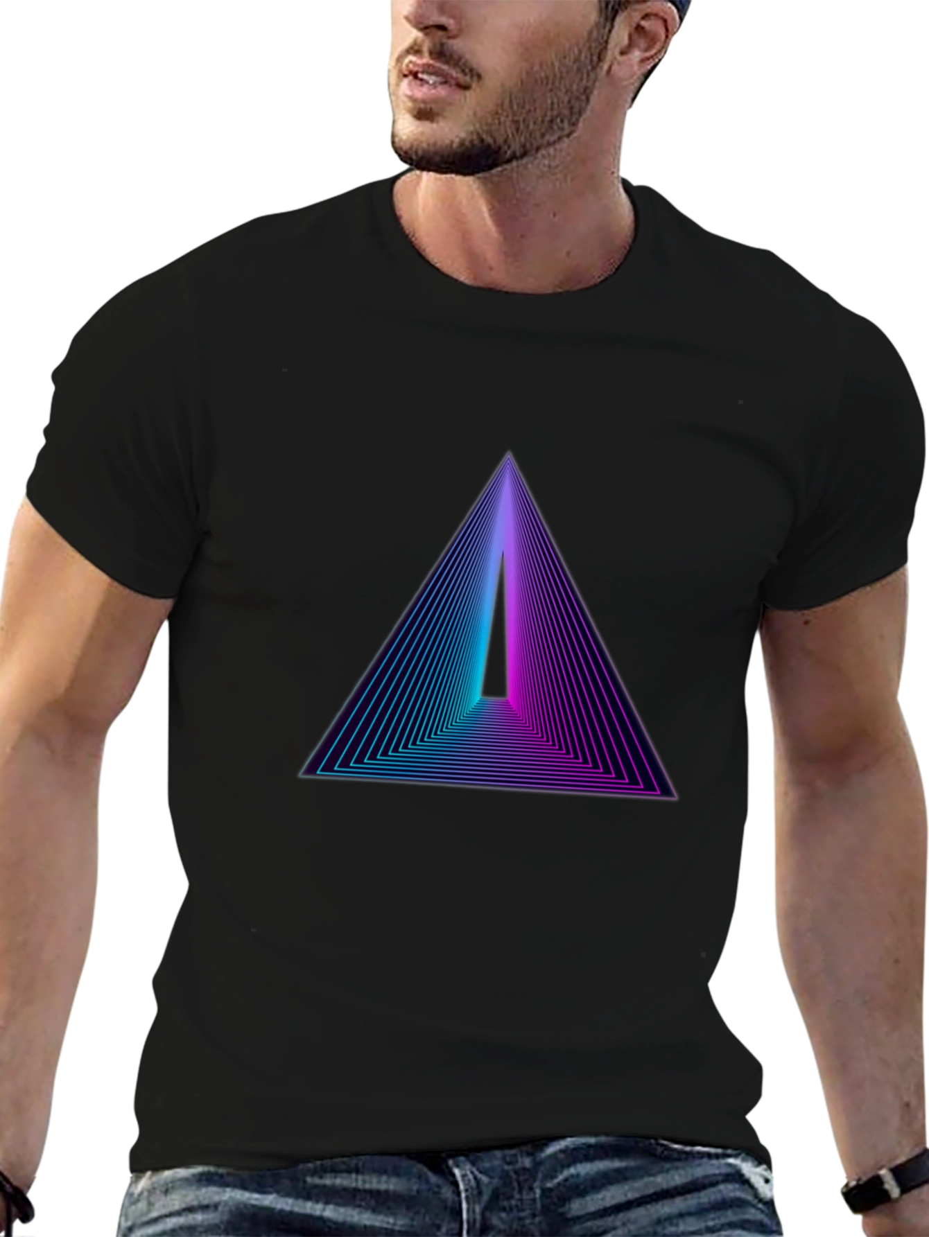 Retro Triangle Graphic Black T-Shirt