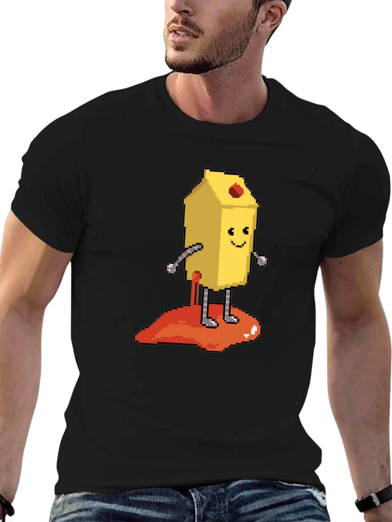Pixelated Milk Carton Character Graphic Tee - Black