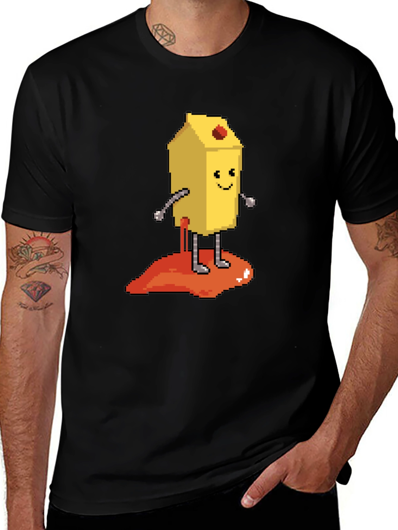 Pixelated Milk Carton Character Graphic Tee - Black