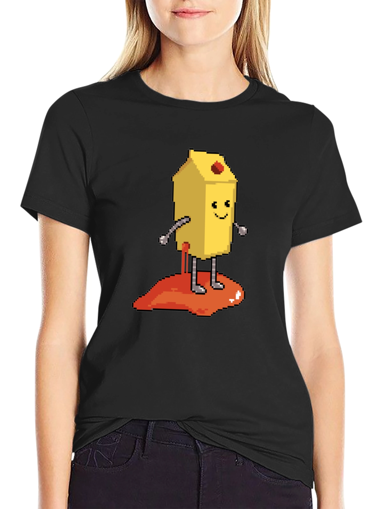 Pixelated Milk Carton Character Graphic Tee - Black
