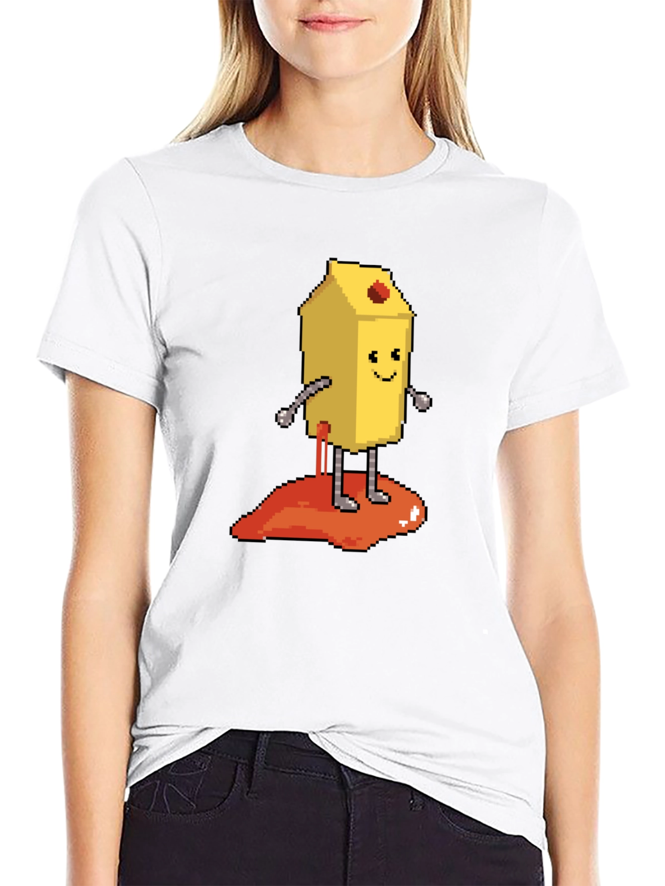 Pixelated Milk Carton Character Graphic Tee - Black