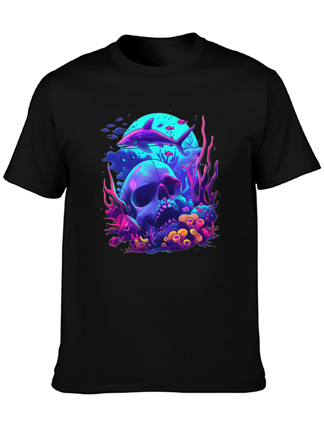 Neon Shark & Skull Graphic Tee - Unique Style