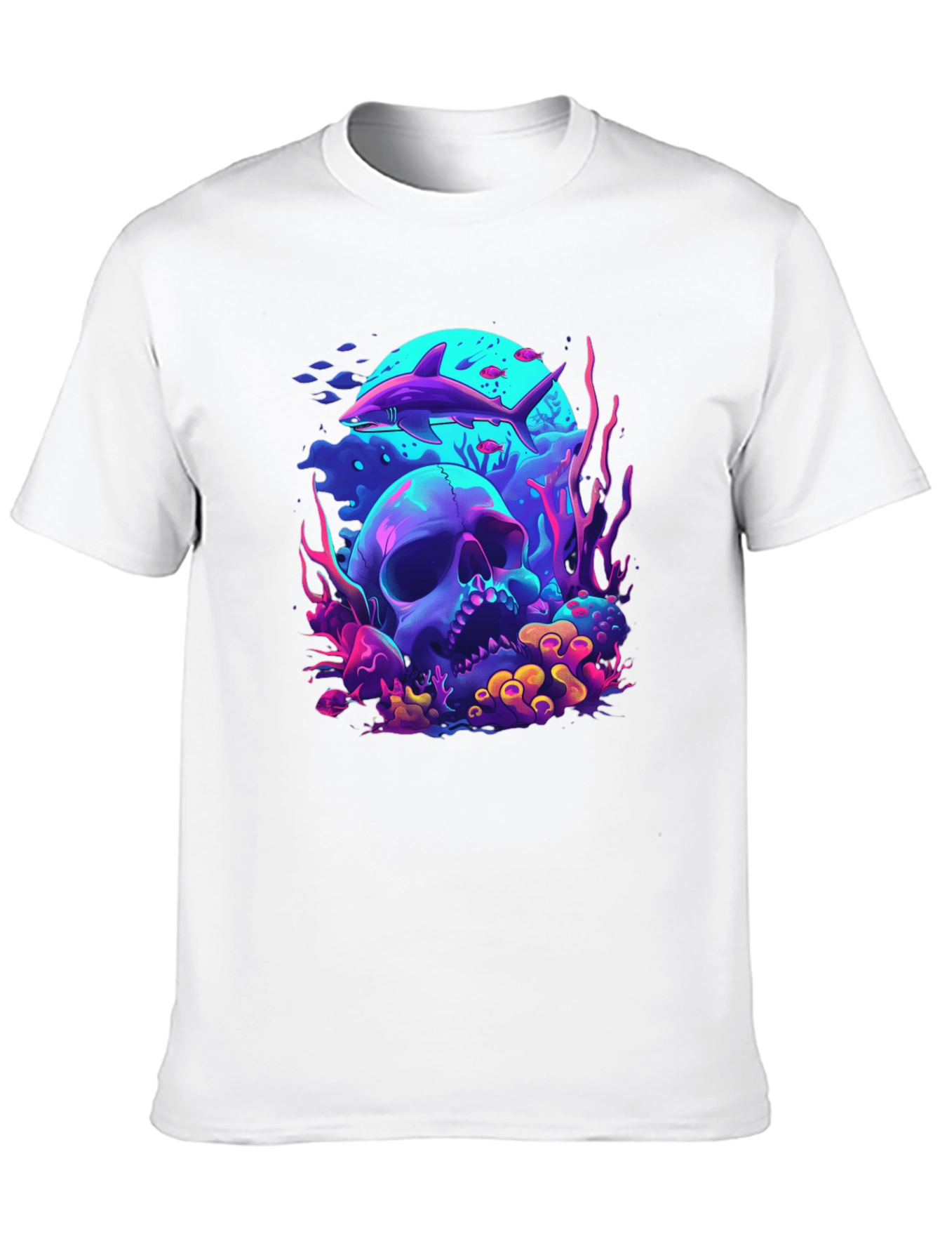 Neon Shark & Skull Graphic Tee - Unique Style