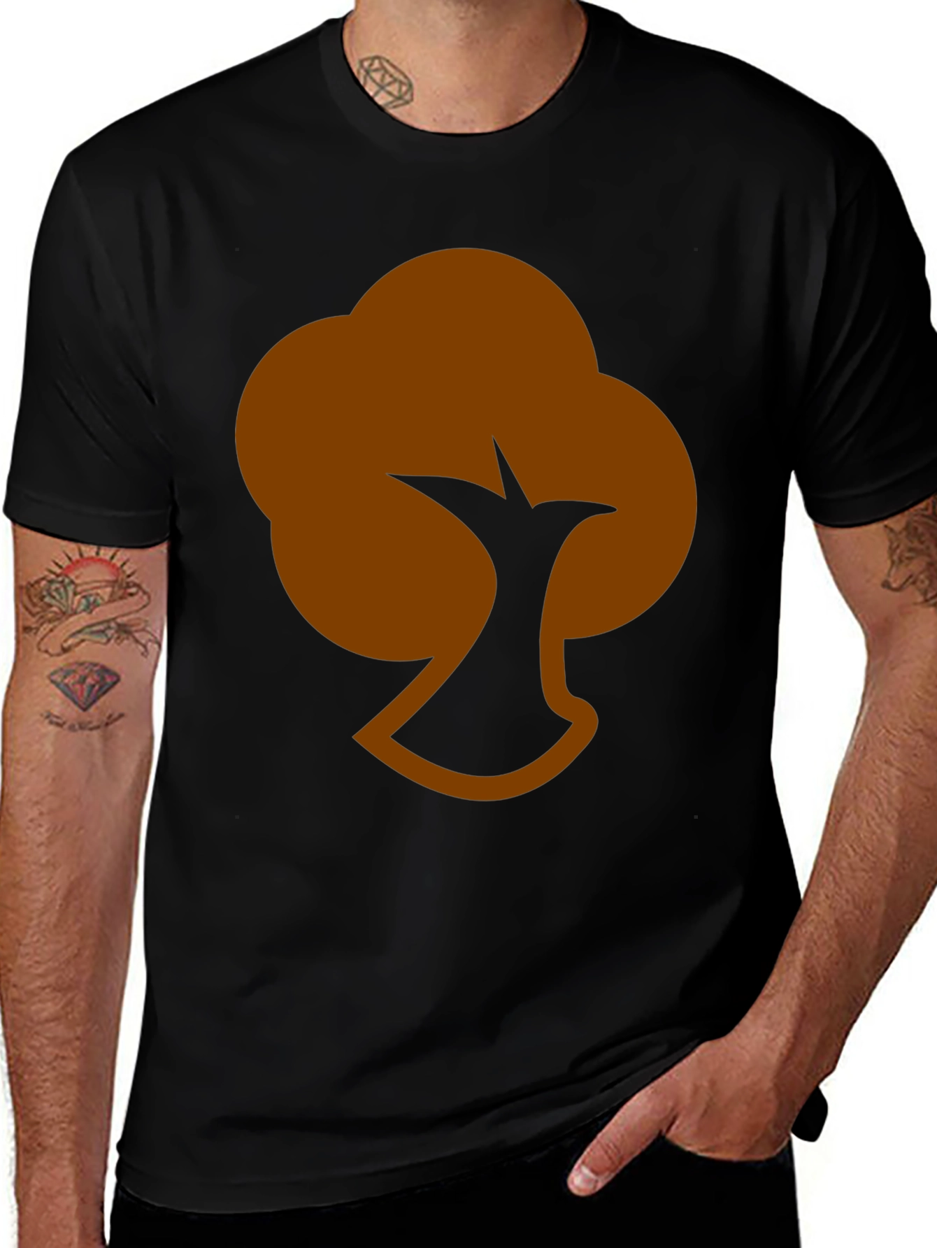 Abstract Tree Graphic Tee - Casual Black T-Shirt