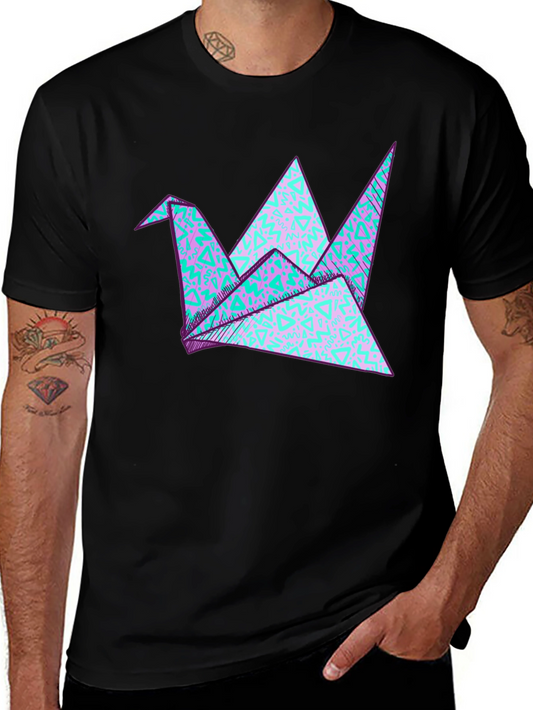 Origami Crane Graphic Tee - Stylish Black Cotton T-Shirt