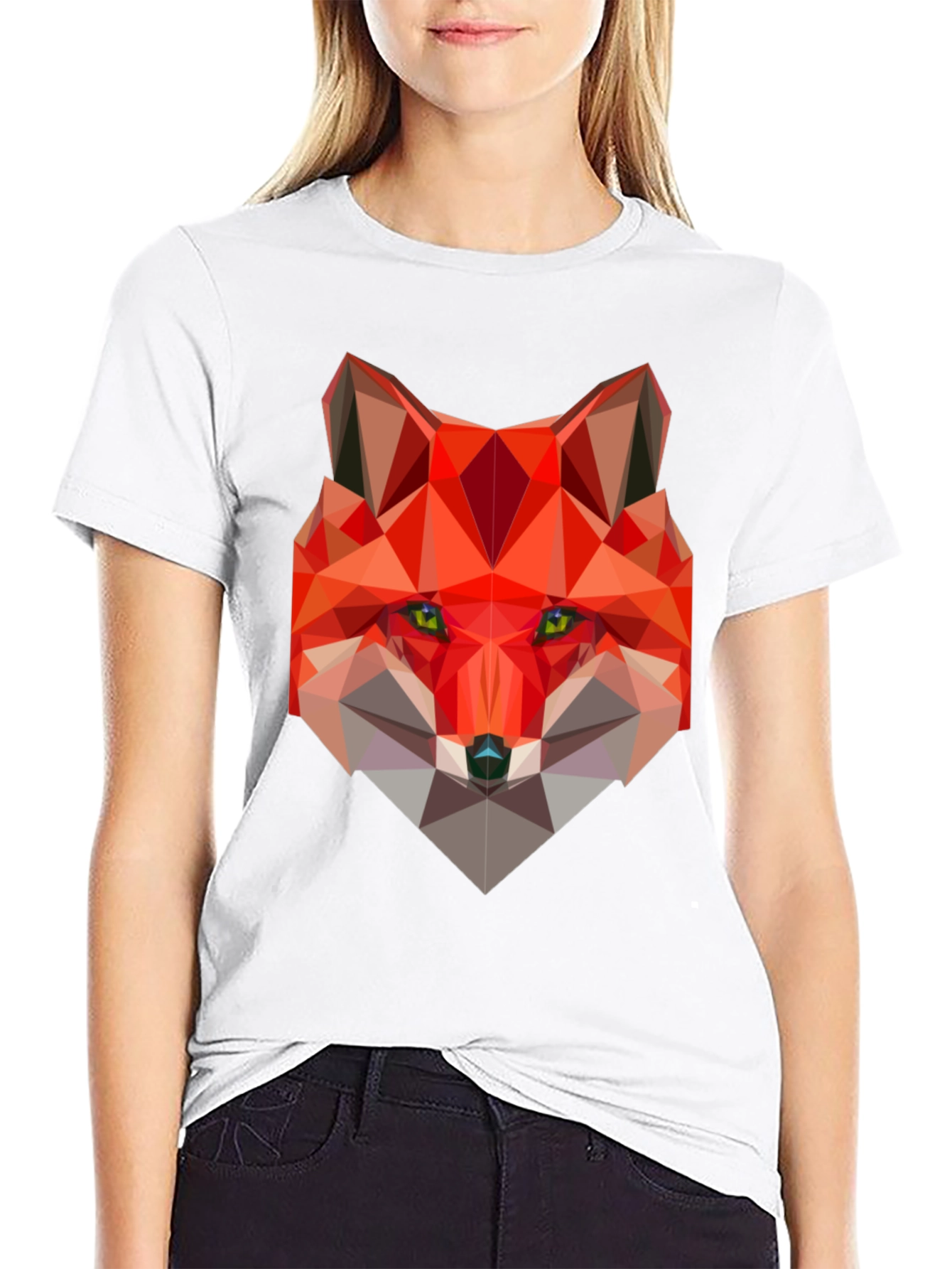 Geometric Fox Graphic Black T-Shirt
