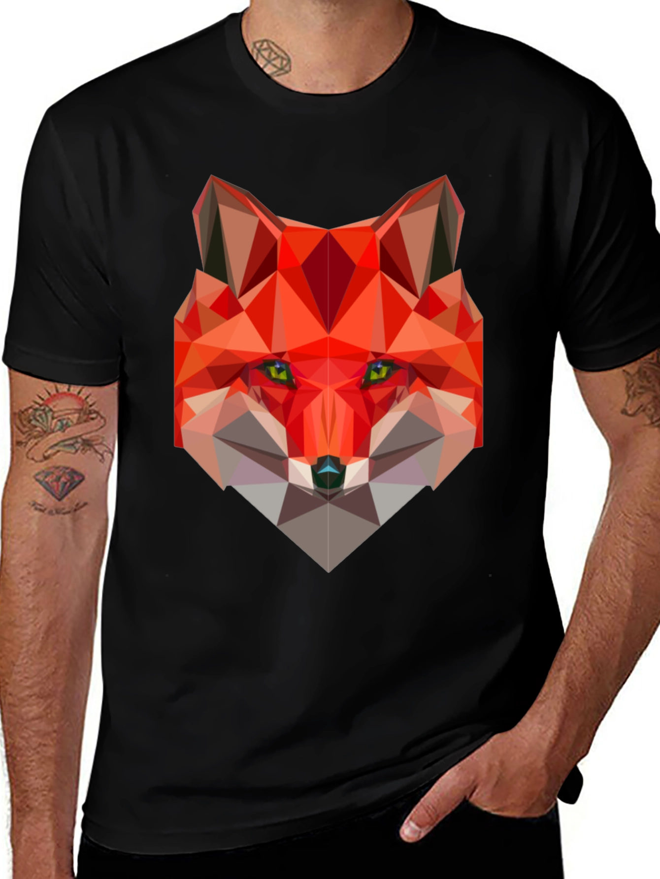 Geometric Fox Graphic Black T-Shirt