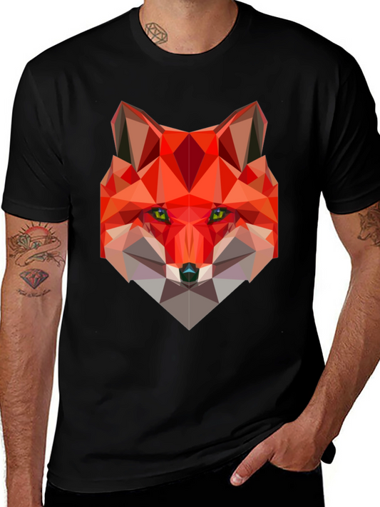 Geometric Fox Graphic Black T-Shirt