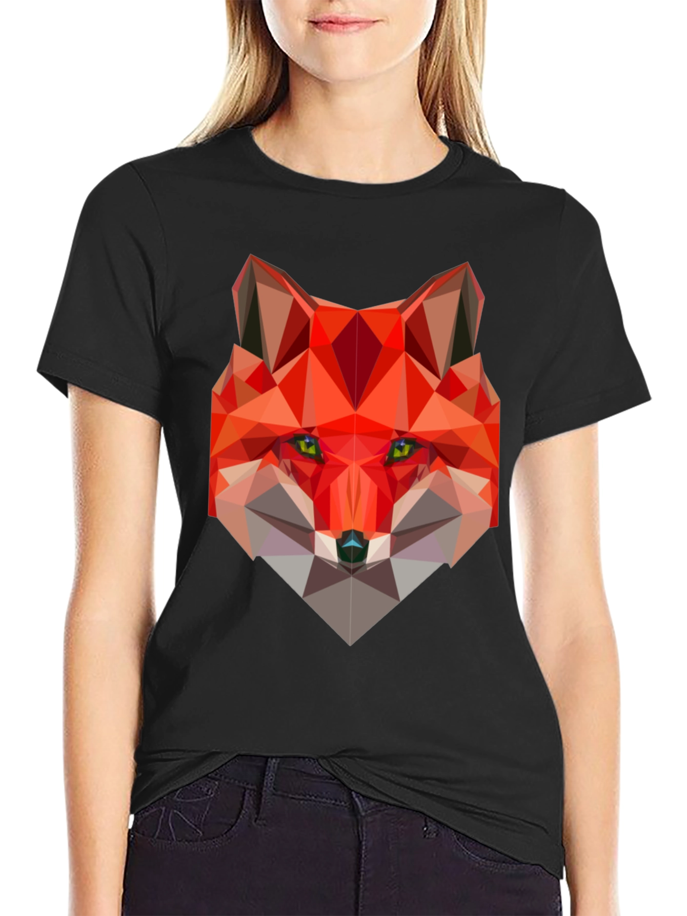 Geometric Fox Graphic Black T-Shirt