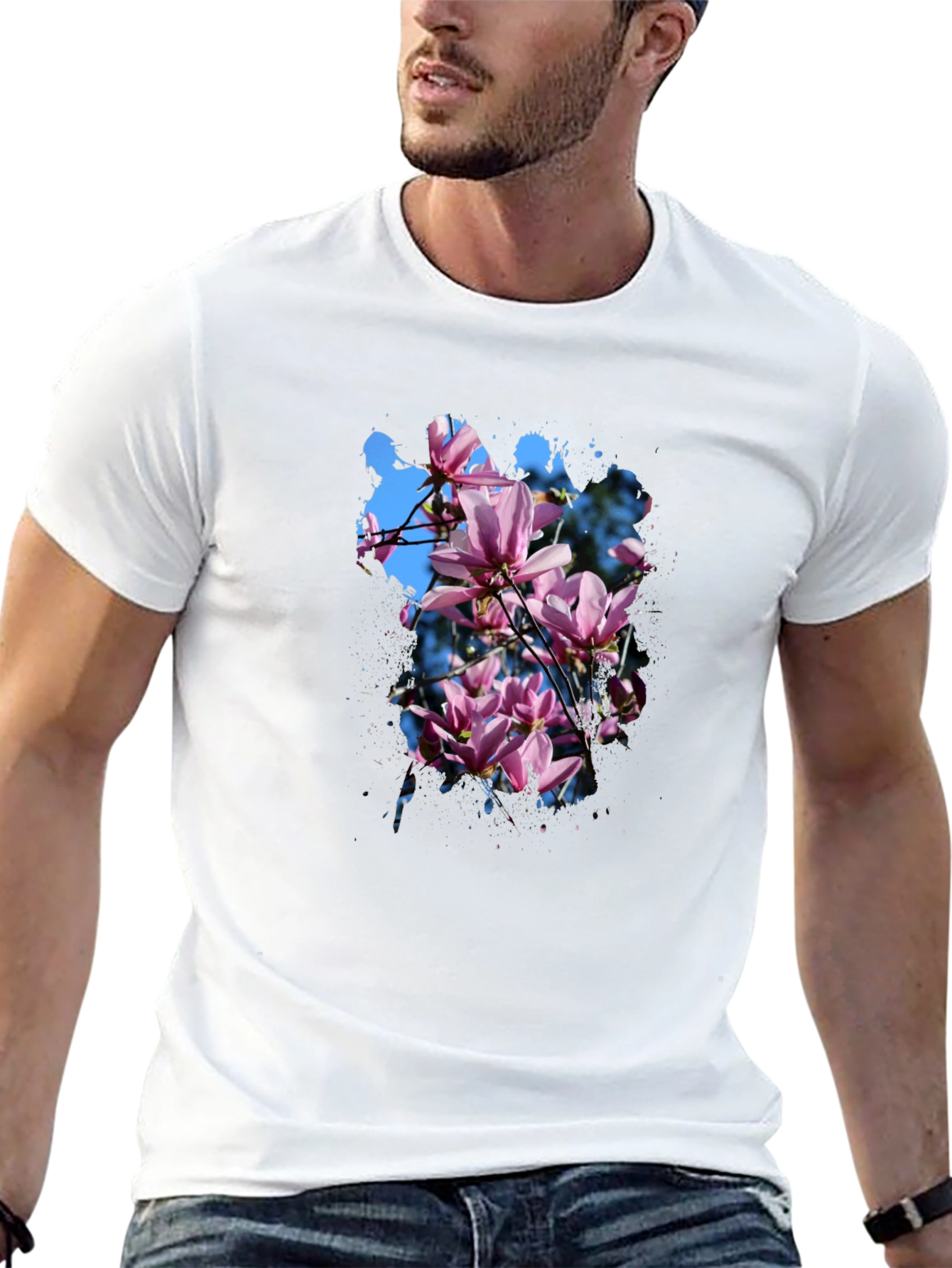 Floral Magnolia Blossom T-Shirt - Stylish Mens Tee