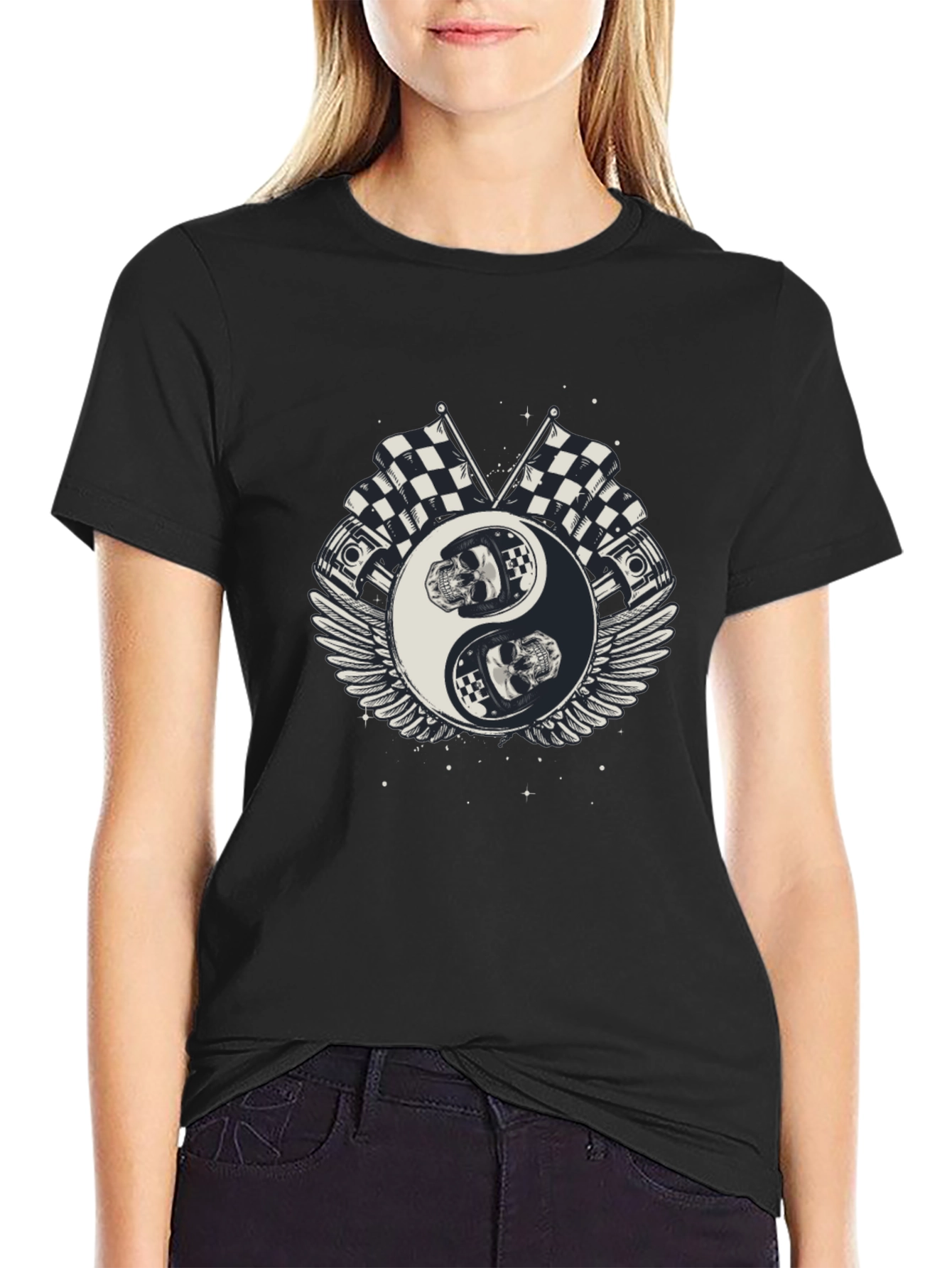 Yin Yang Racing Skull Black T-Shirt