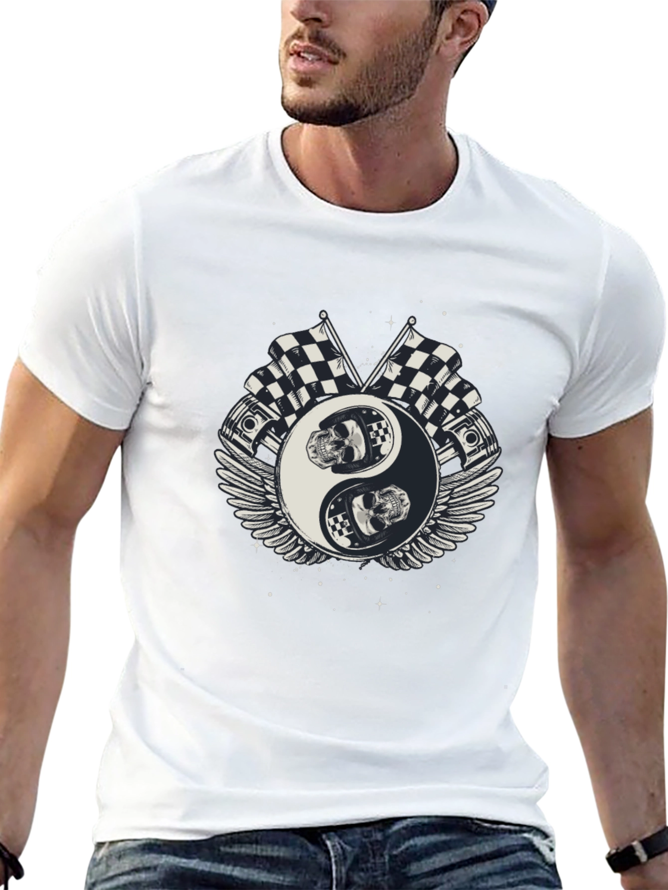 Yin Yang Racing Skull Black T-Shirt