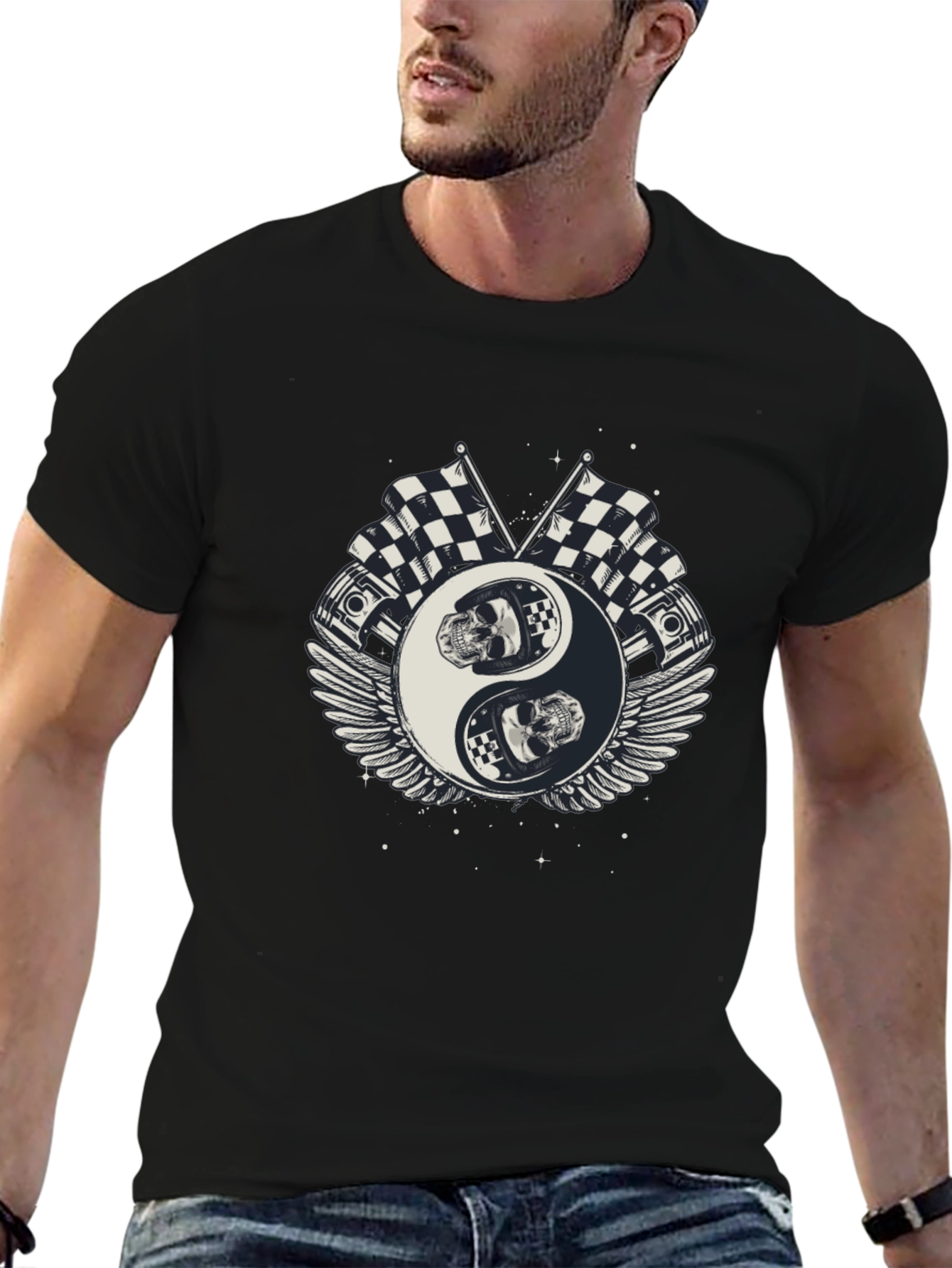 Yin Yang Racing Skull Black T-Shirt