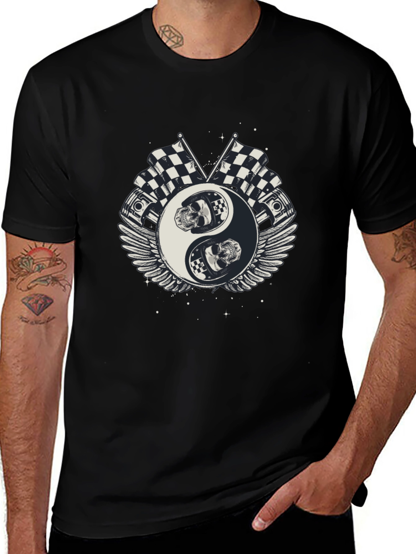 Yin Yang Racing Skull Black T-Shirt