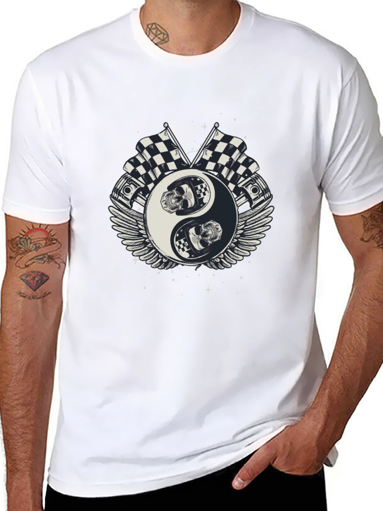 Yin Yang Racing Skull Black T-Shirt