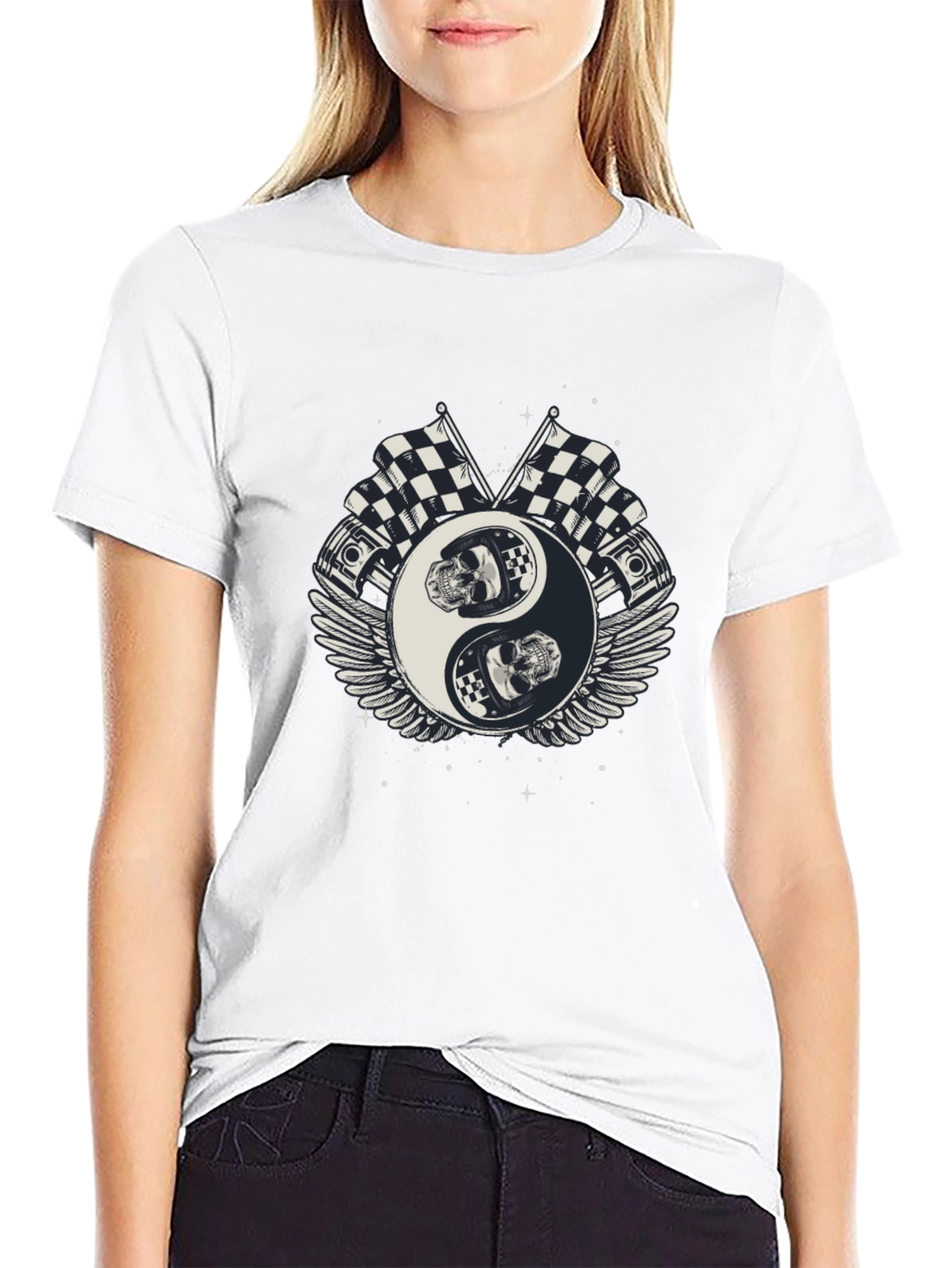 Yin Yang Racing Skull Black T-Shirt