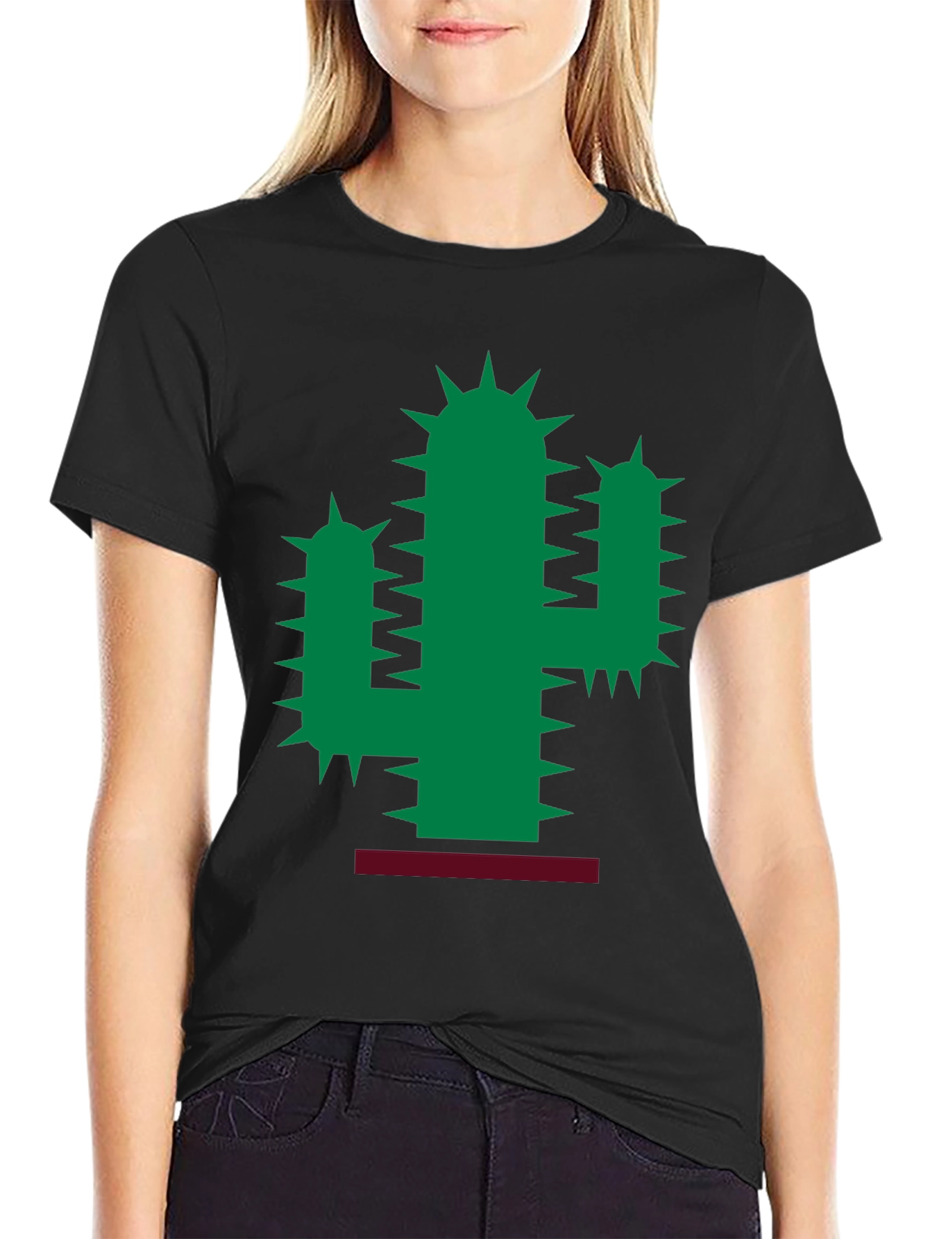 Cactus Graphic Print Mens Black T-Shirt