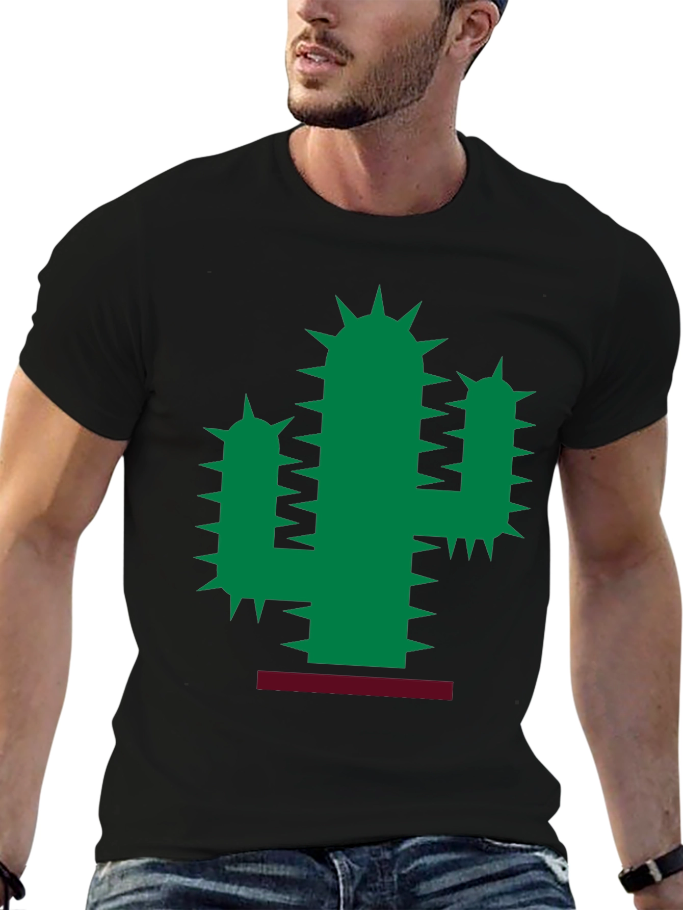 Cactus Graphic Print Mens Black T-Shirt