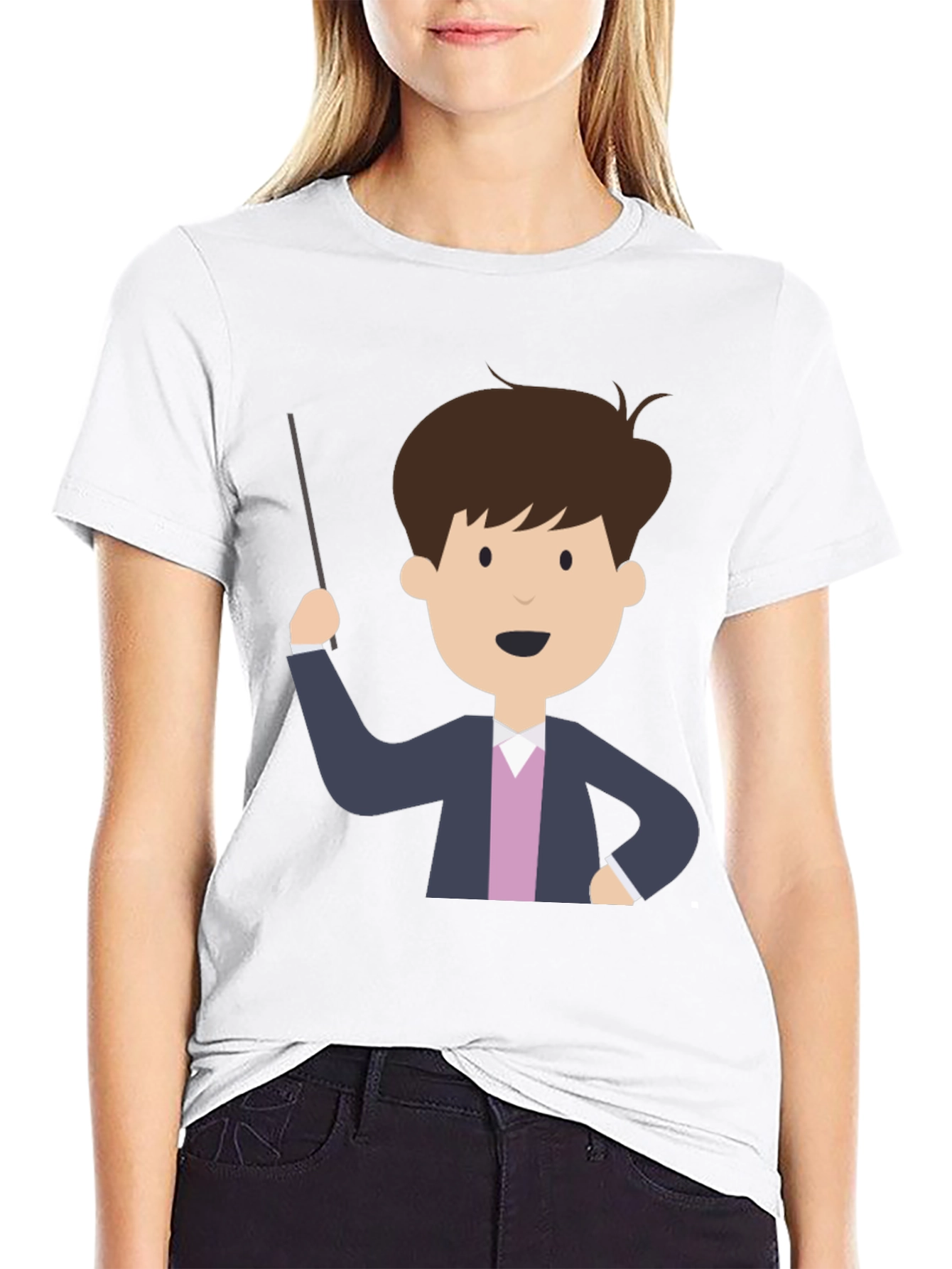 Cartoon Teacher Black T-Shirt