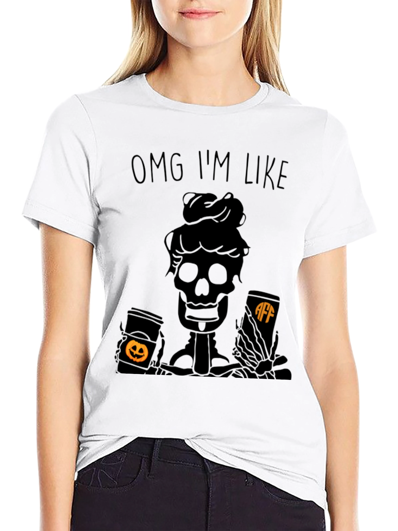 OMG IM LIKE Skeleton Coffee Halloween Tee