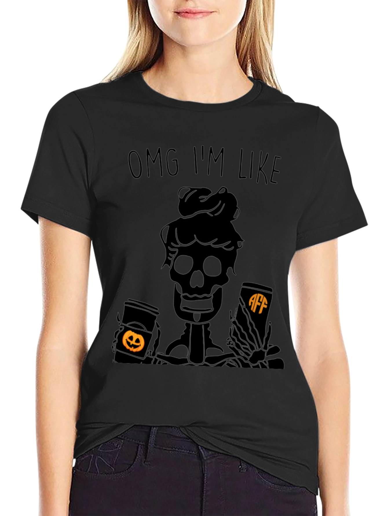 OMG IM LIKE Skeleton Coffee Halloween Tee