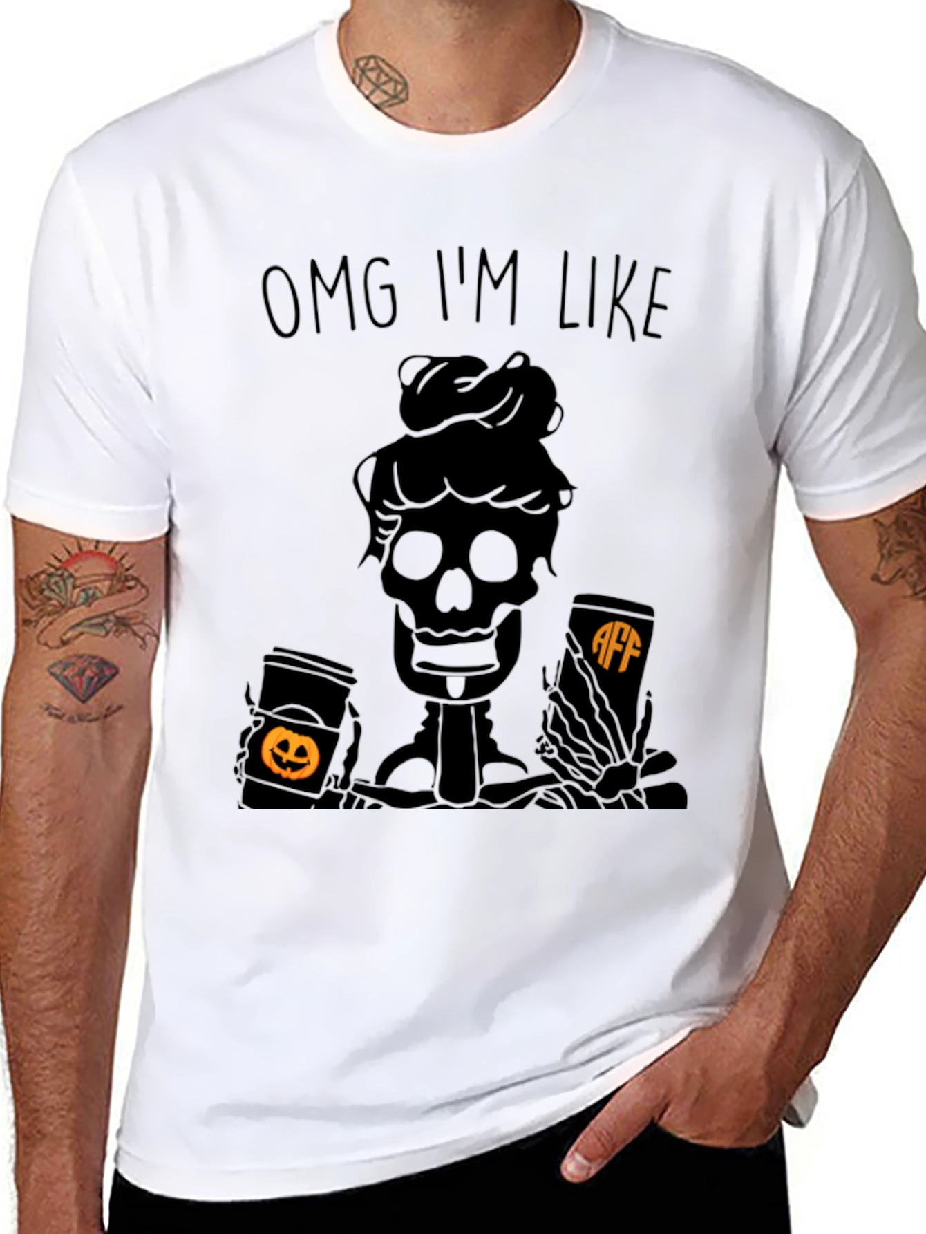 OMG IM LIKE Skeleton Coffee Halloween Tee