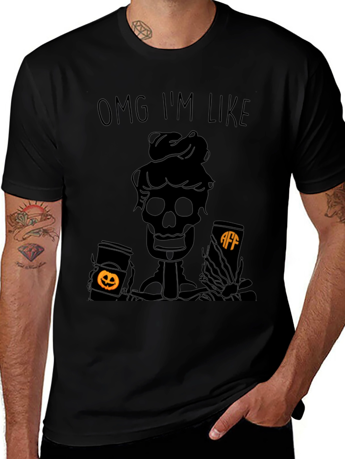 OMG IM LIKE Skeleton Coffee Halloween Tee