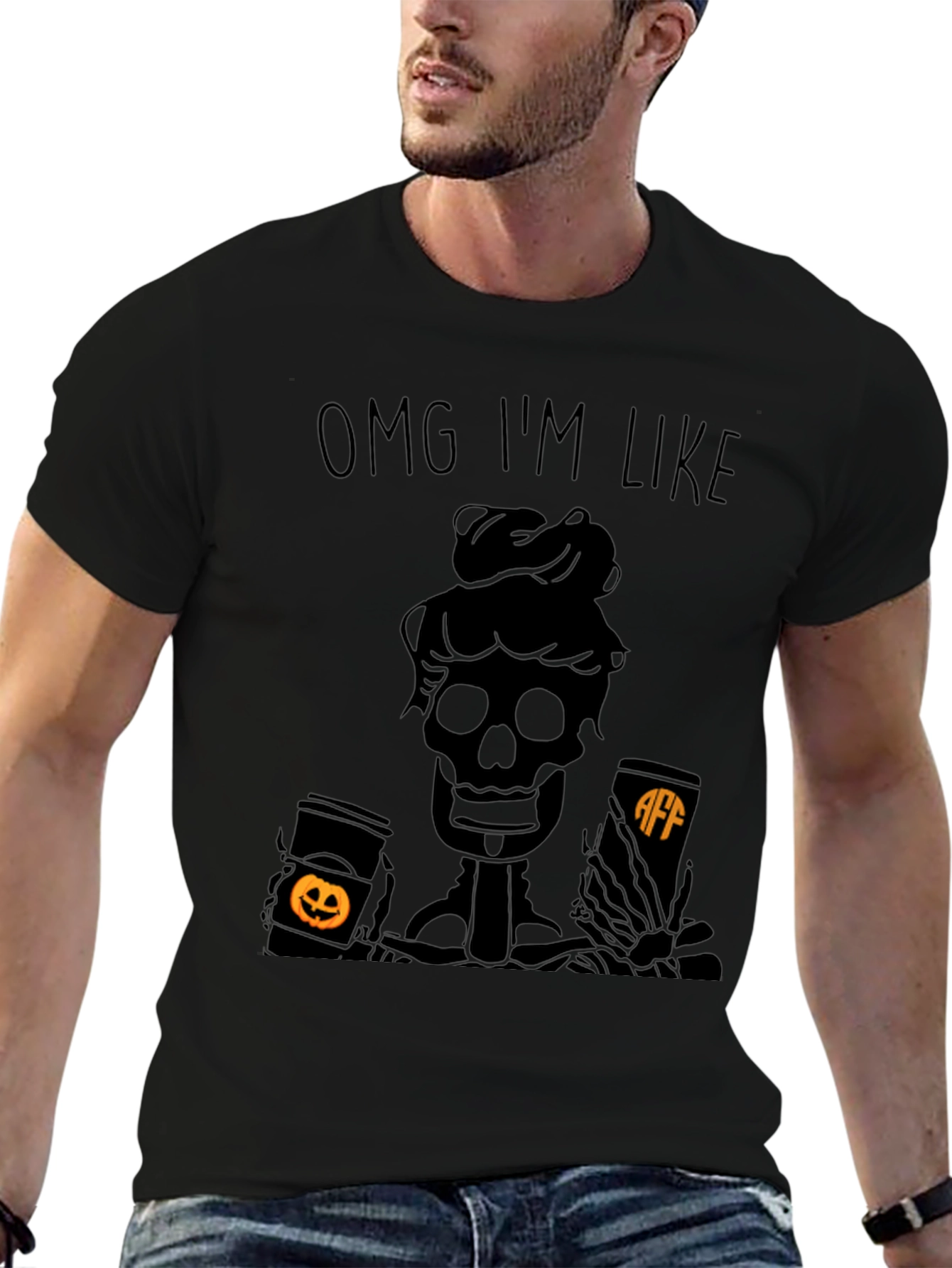 OMG IM LIKE Skeleton Coffee Halloween Tee