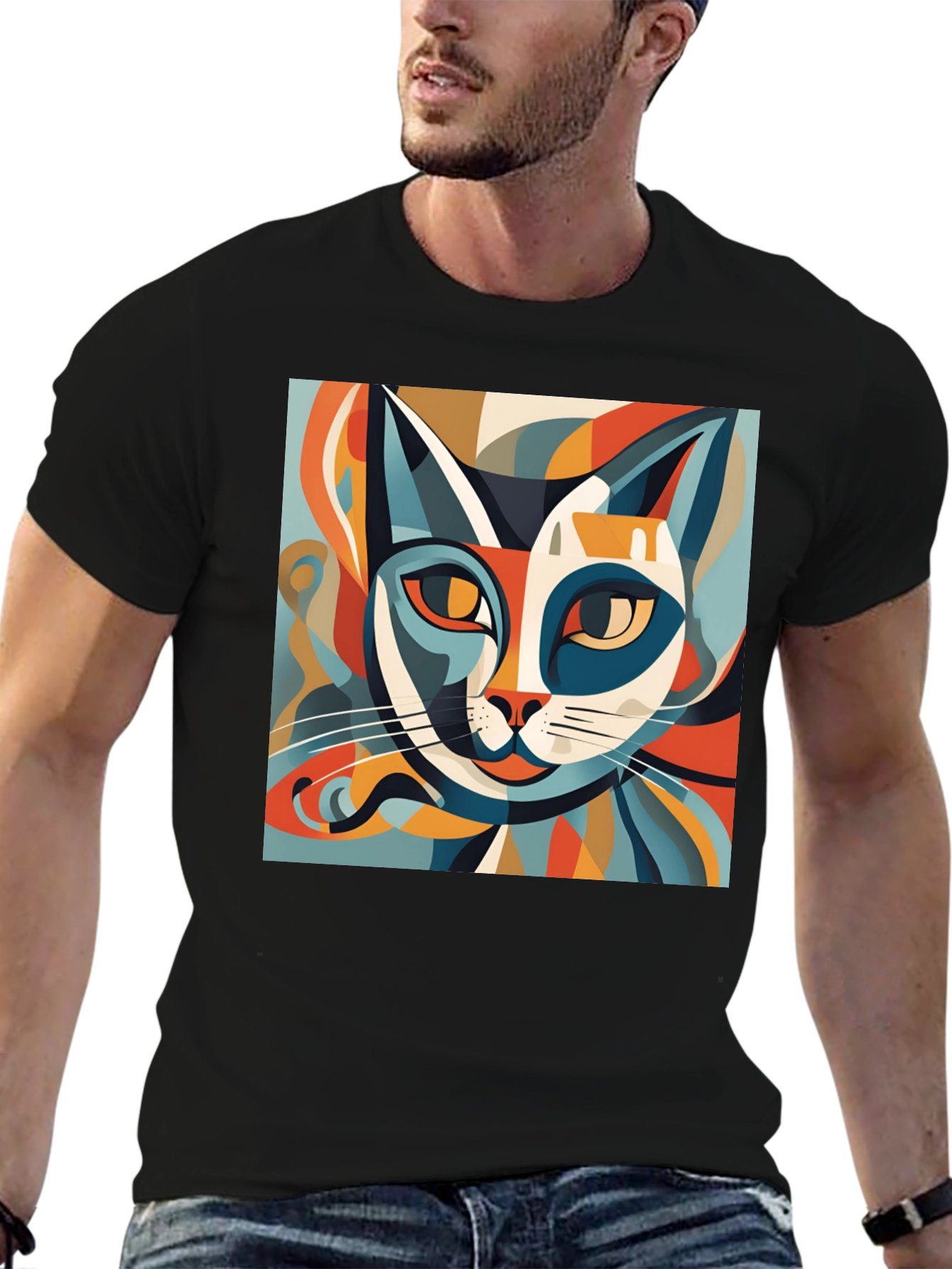 Abstract Cat Graphic Tee - Modern Art Style