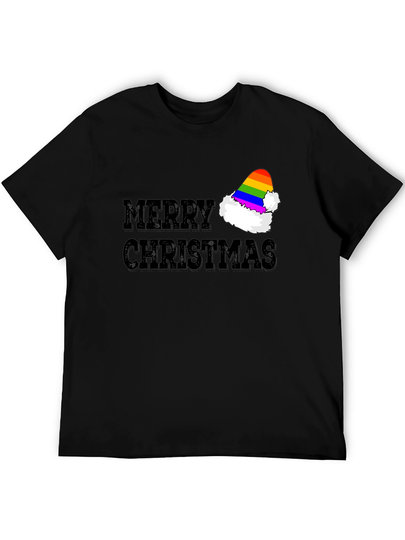 Merry Christmas Rainbow Santa Hat T-Shirt