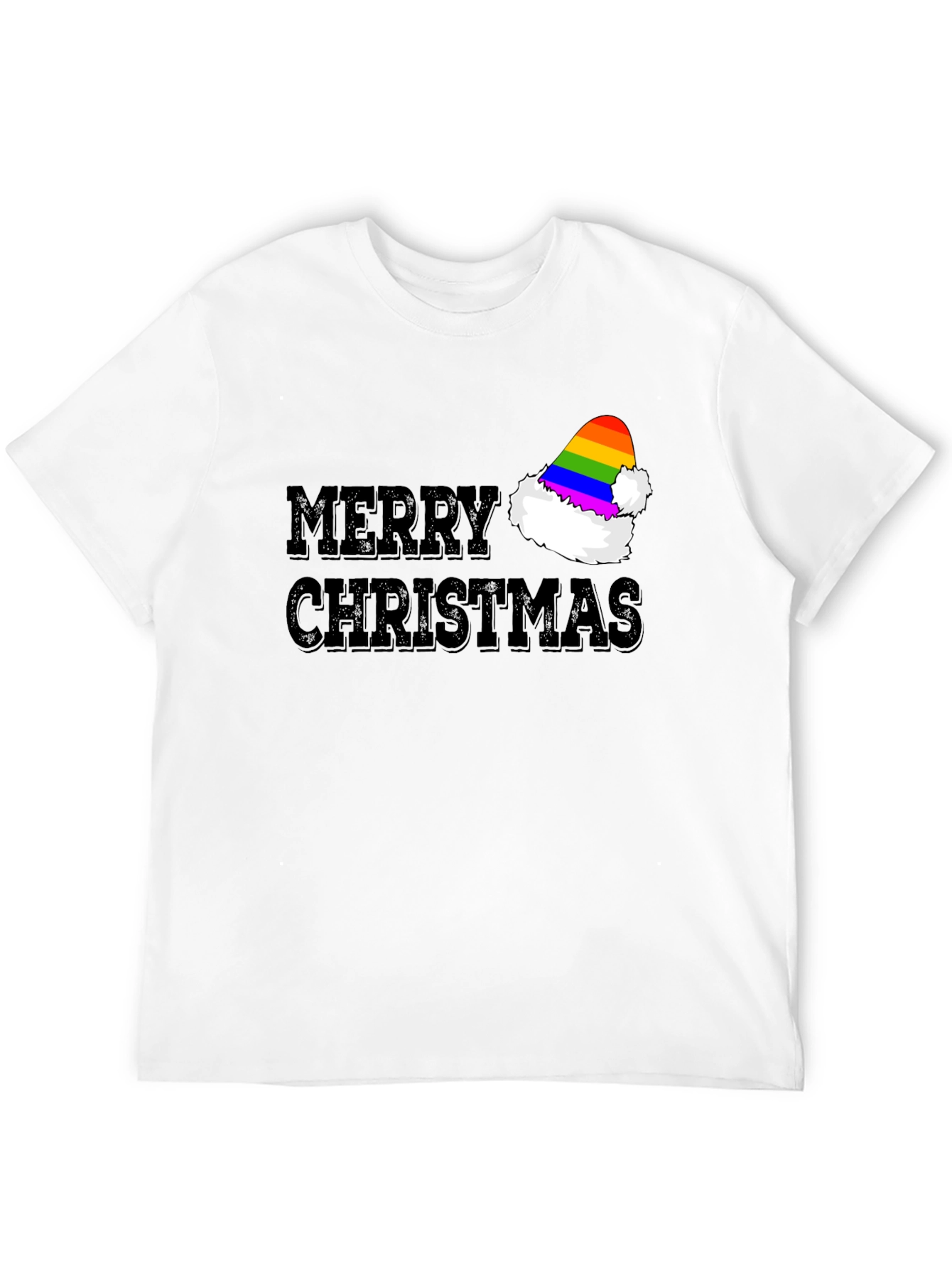 Merry Christmas Rainbow Santa Hat T-Shirt