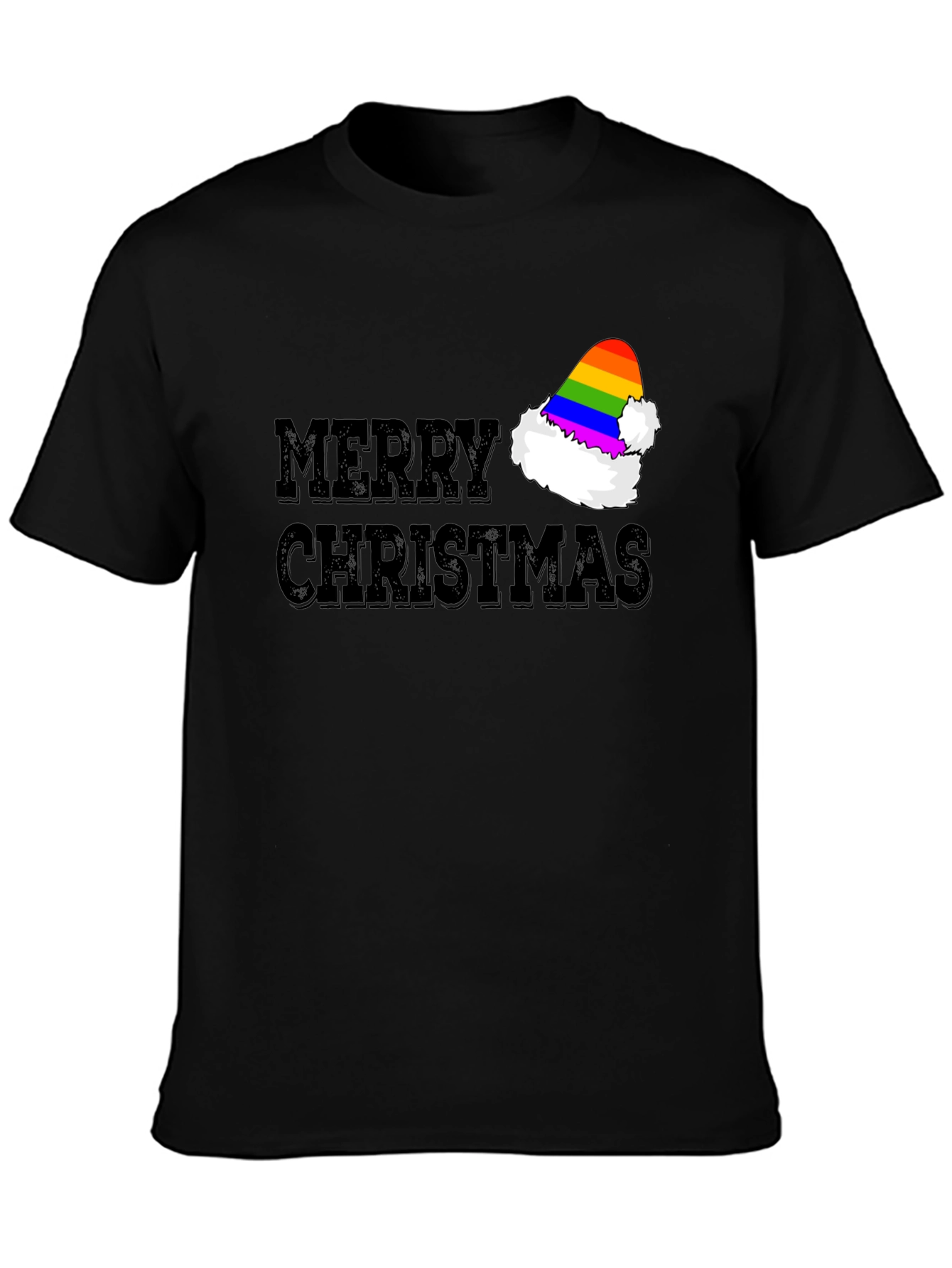 Merry Christmas Rainbow Santa Hat T-Shirt