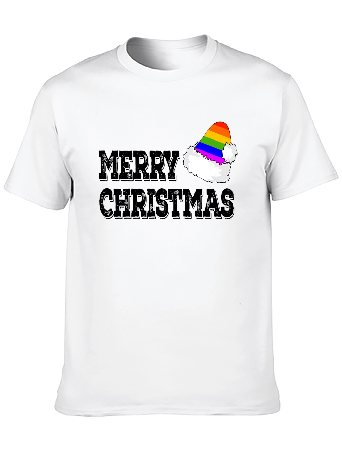 Merry Christmas Rainbow Santa Hat T-Shirt