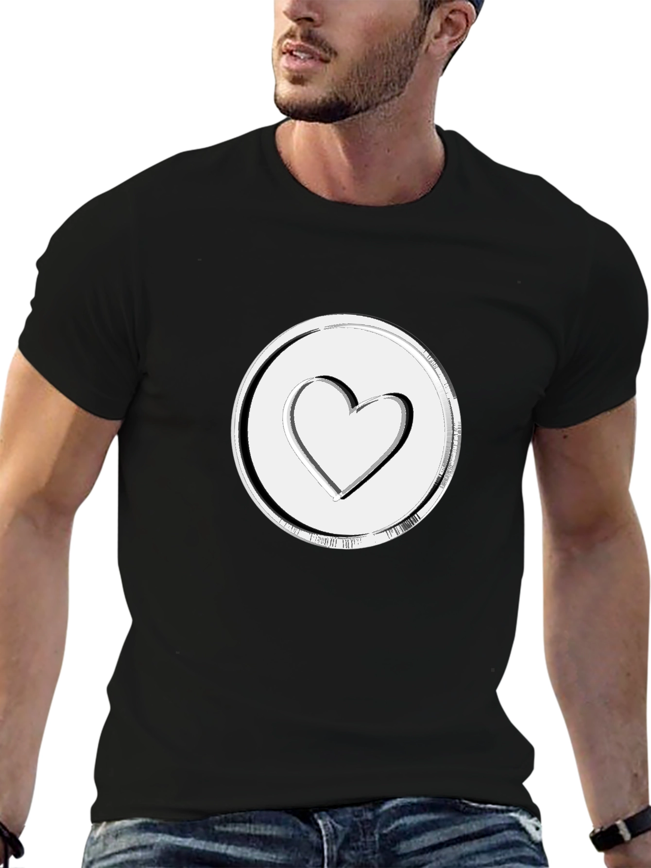 Heart Emblem Black Tee - Stylish & Modern