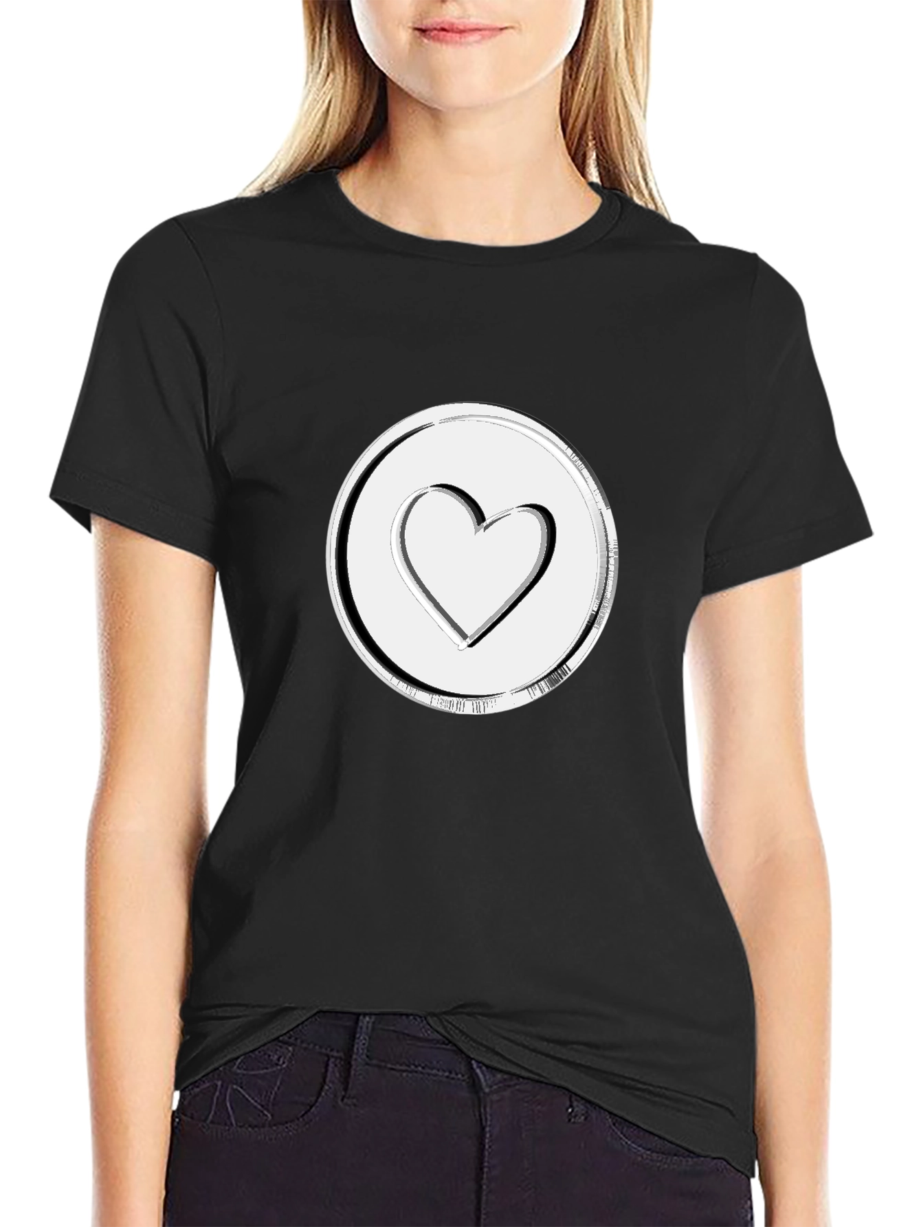Heart Emblem Black Tee - Stylish & Modern