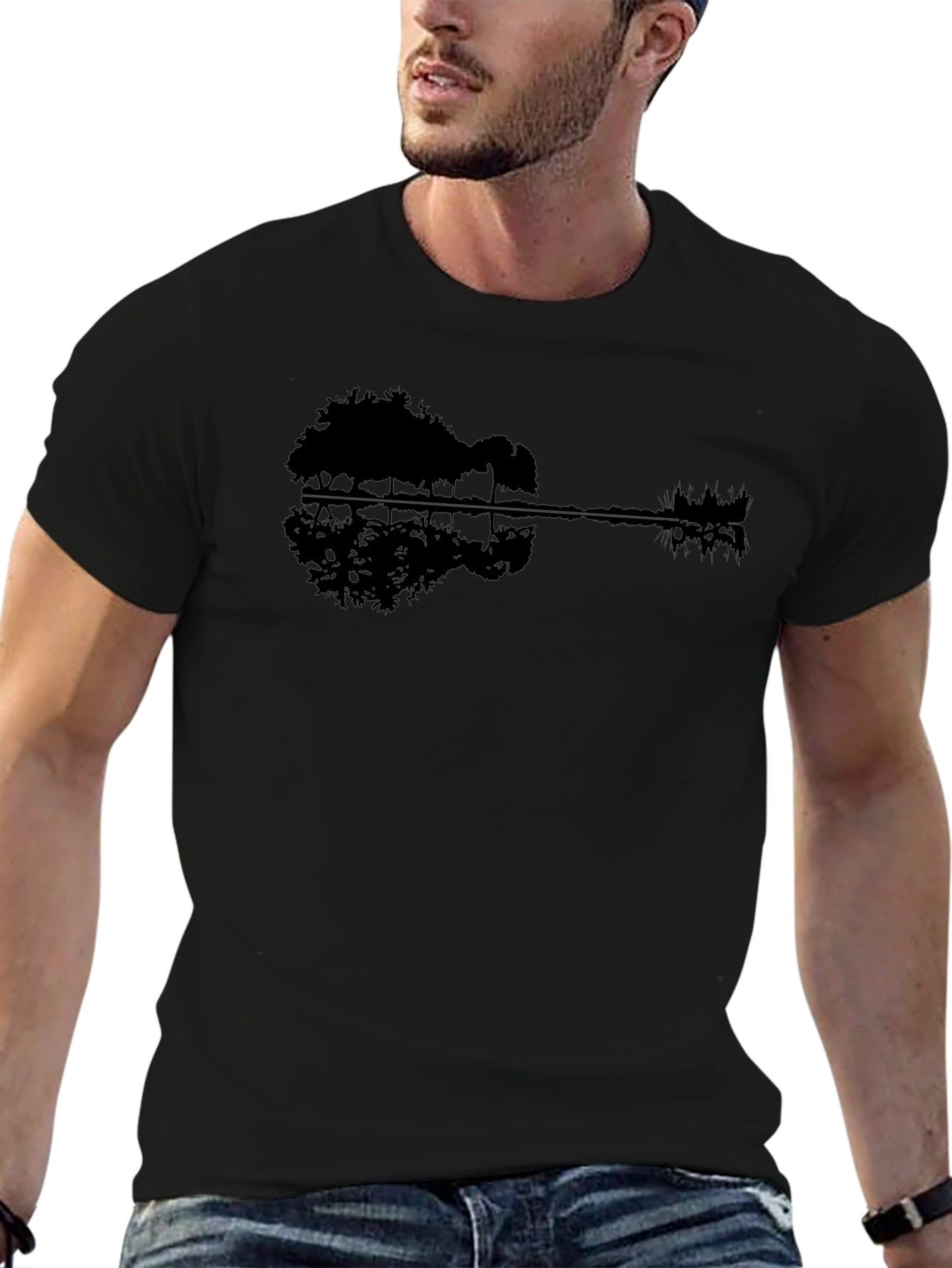 Guitar Landscape Black T-Shirt