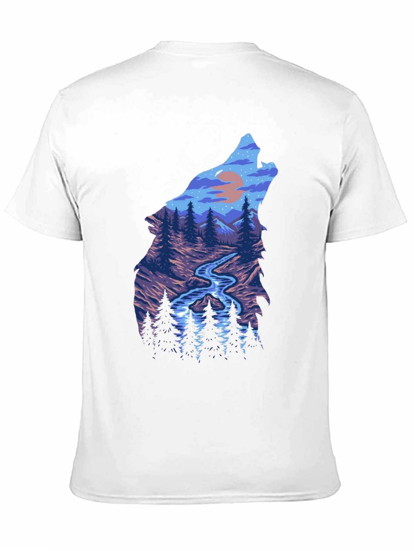 Wolf Silhouette Nature Scene Graphic Tee - Black