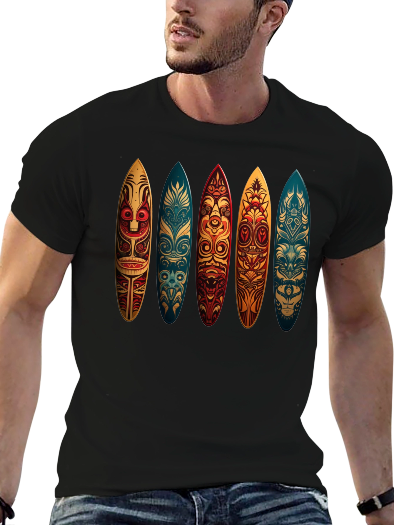 Tribal Surfboard Design Black Tee