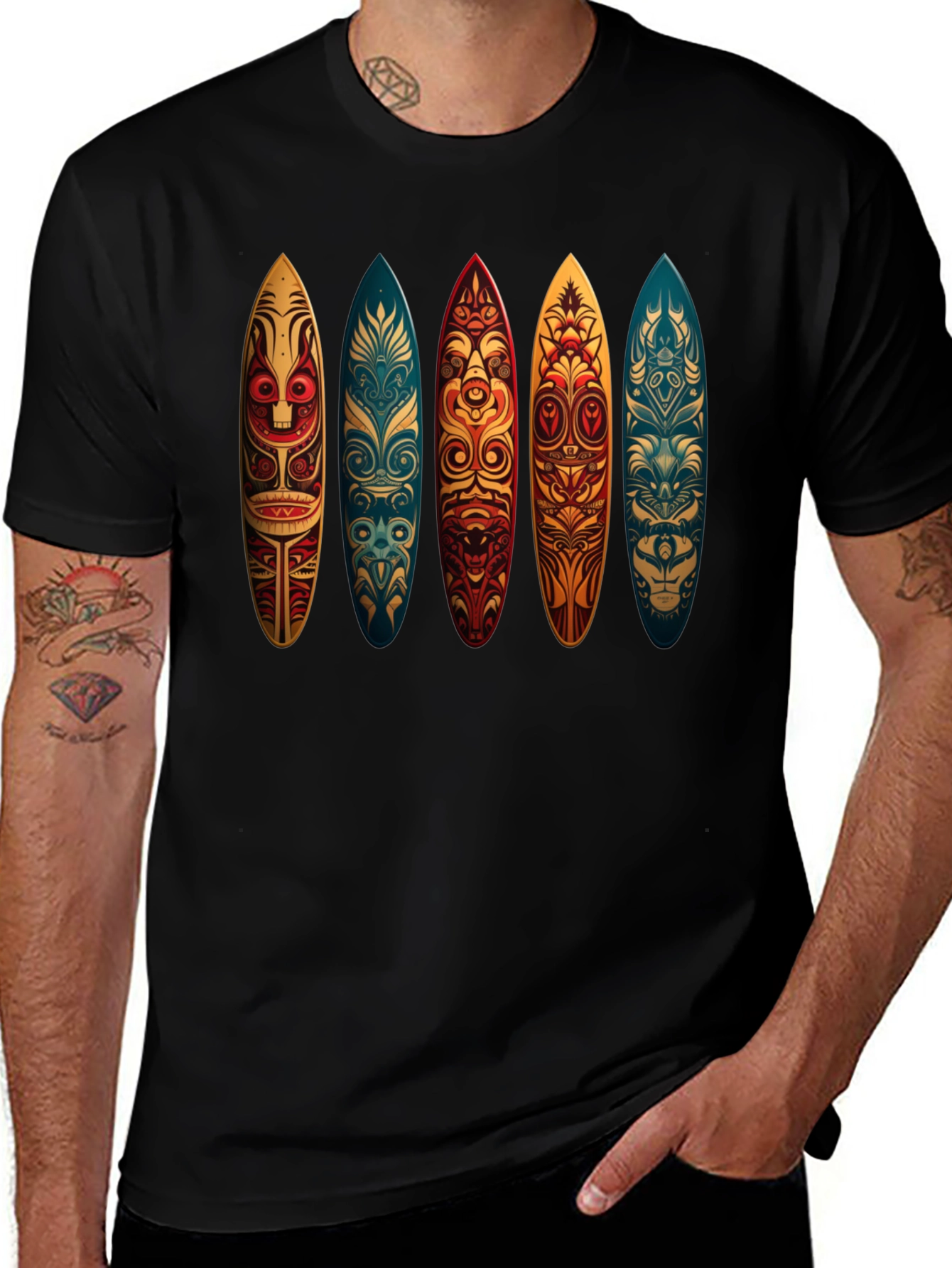 Tribal Surfboard Design Black Tee