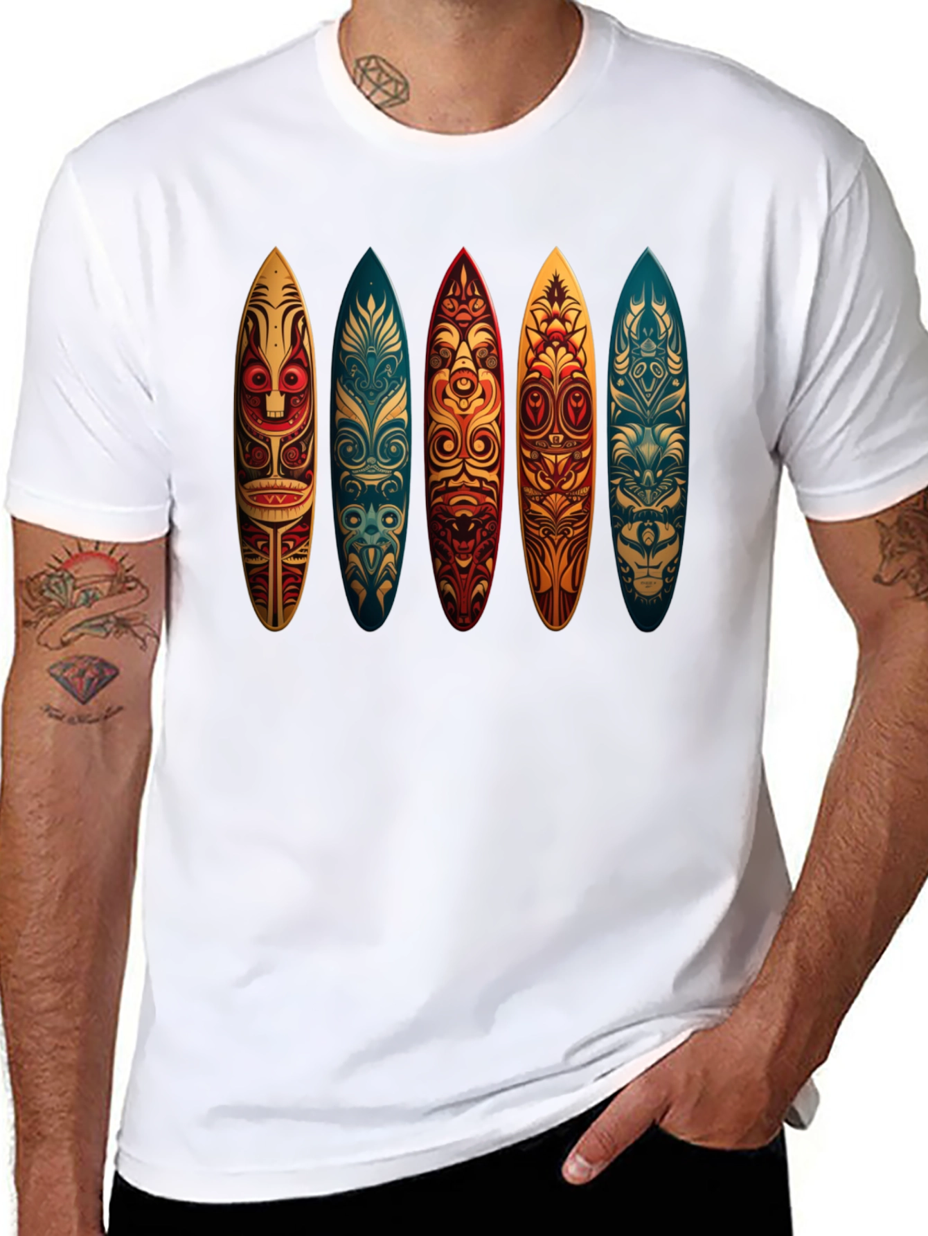 Tribal Surfboard Design Black Tee