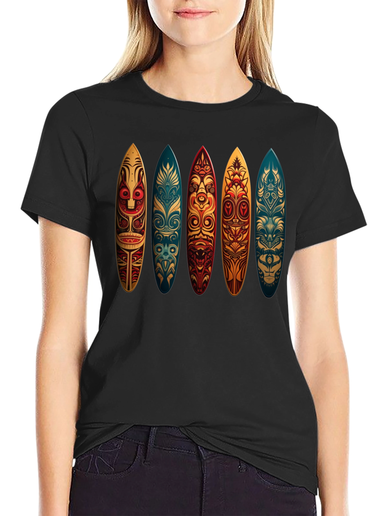 Tribal Surfboard Design Black Tee