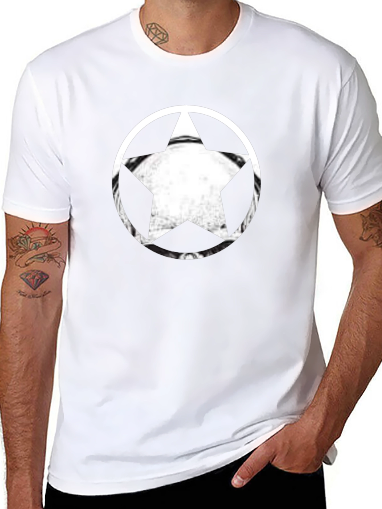 Black T-Shirt with Star Circle Graphic