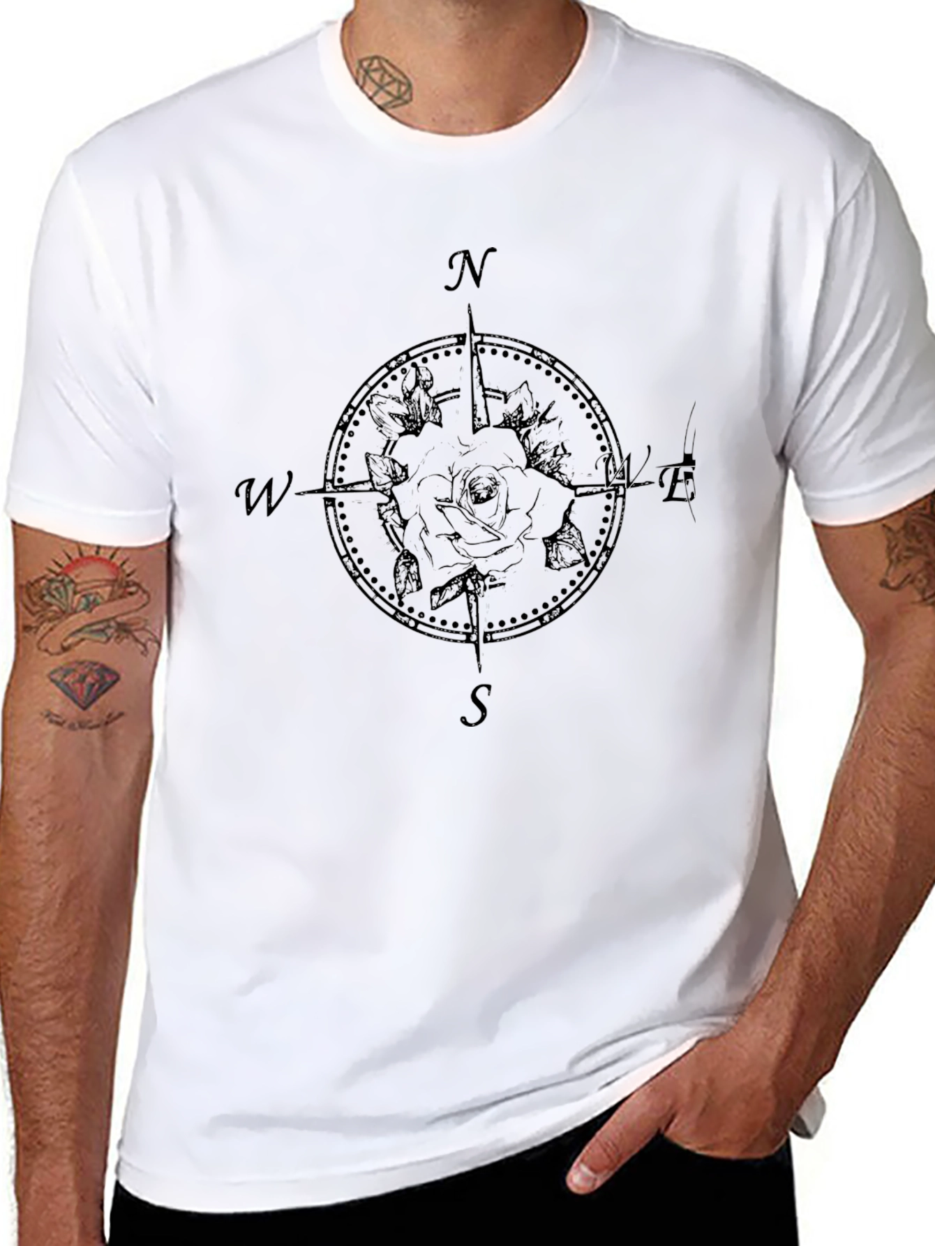 Compass Rose Graphic Tee - Black Cotton Shirt