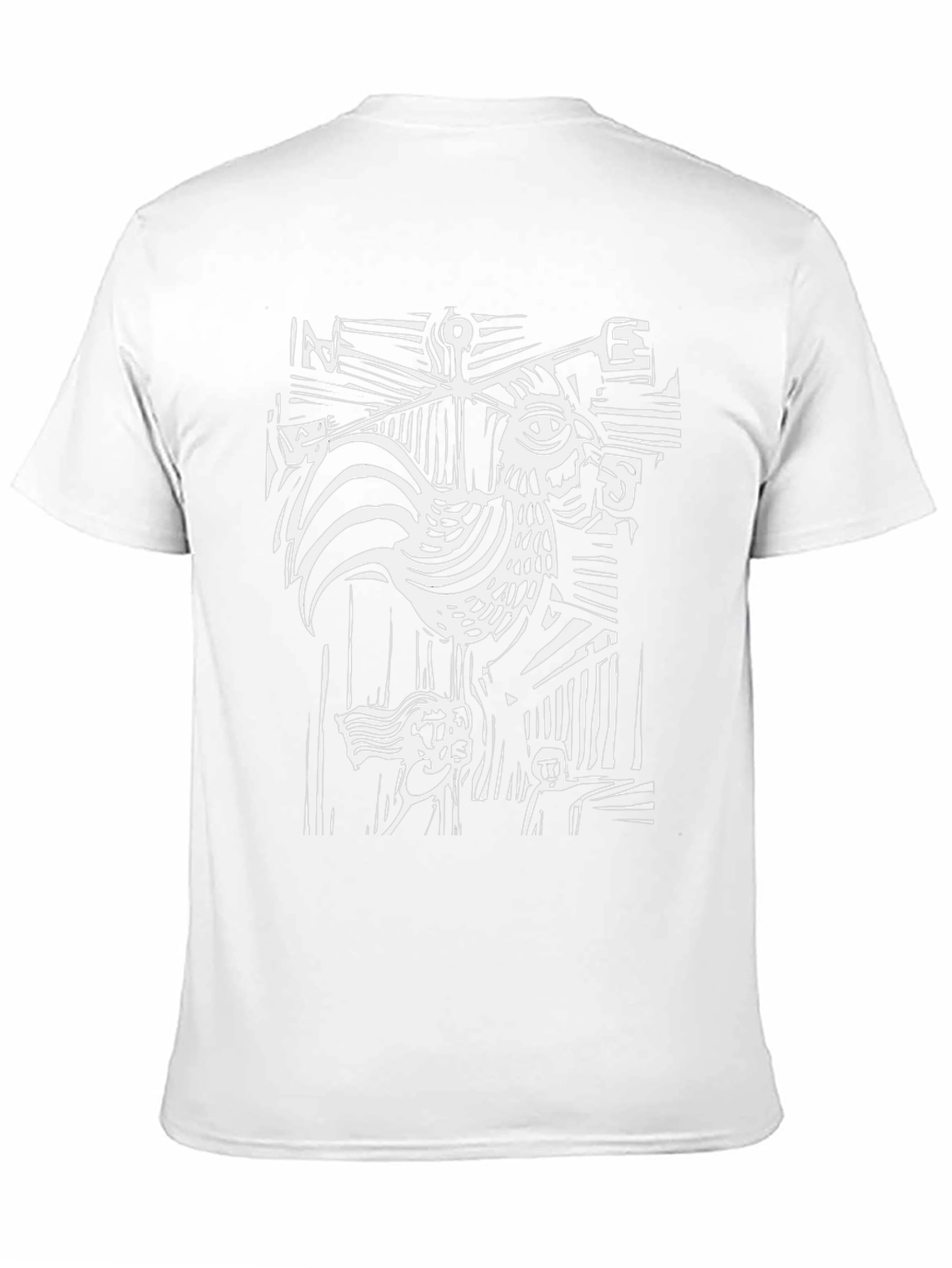 Abstract Rooster Graphic Tee - Black Cotton T-Shirt
