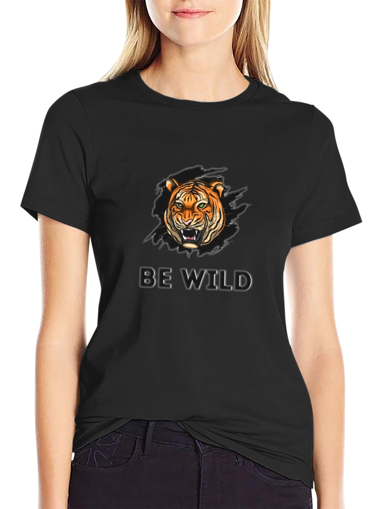 Be Wild Tiger Graphic Black T-Shirt