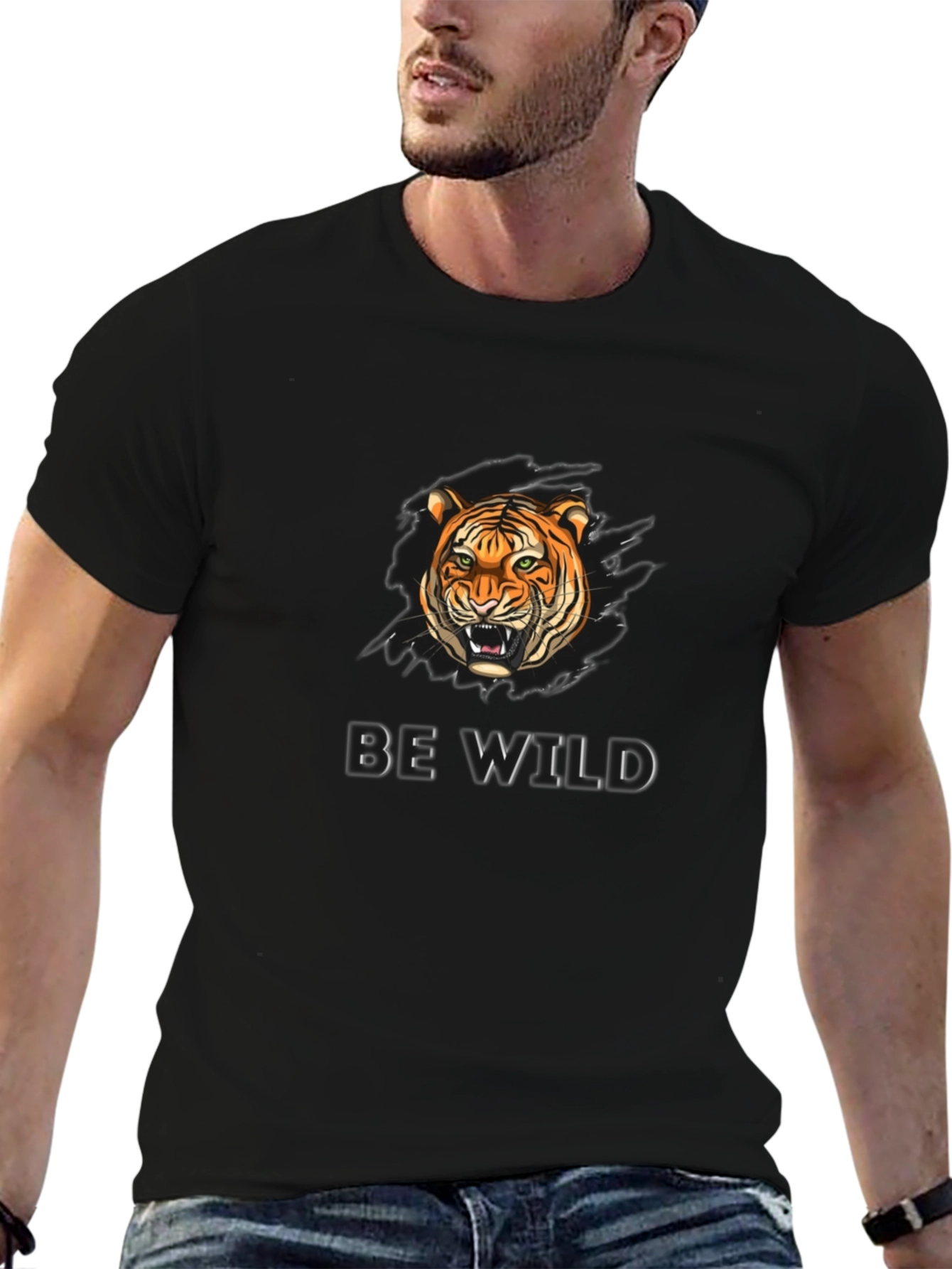 Be Wild Tiger Graphic Black T-Shirt