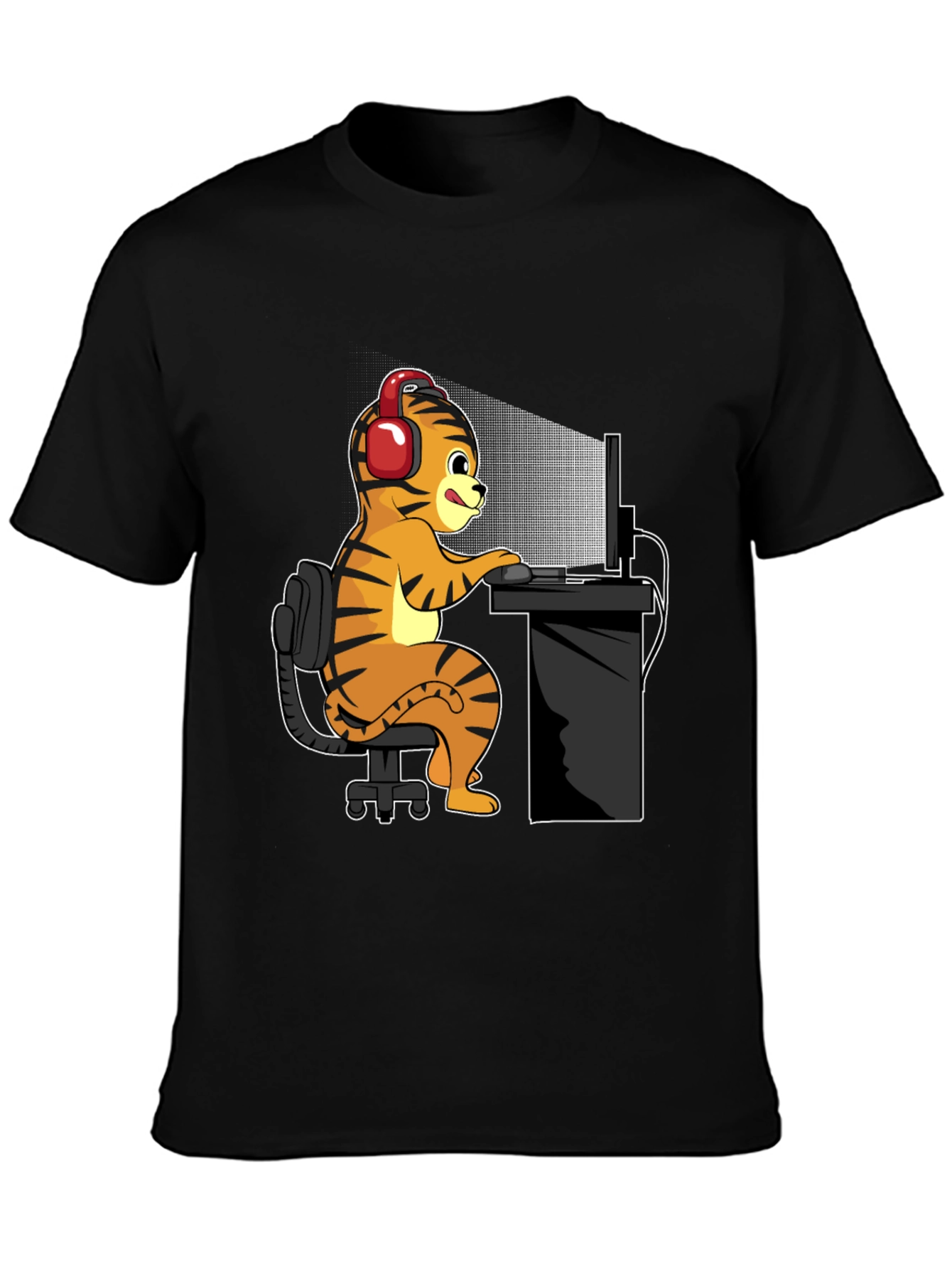 Gamer Tiger Graphic Tee - Black Cotton T-Shirt