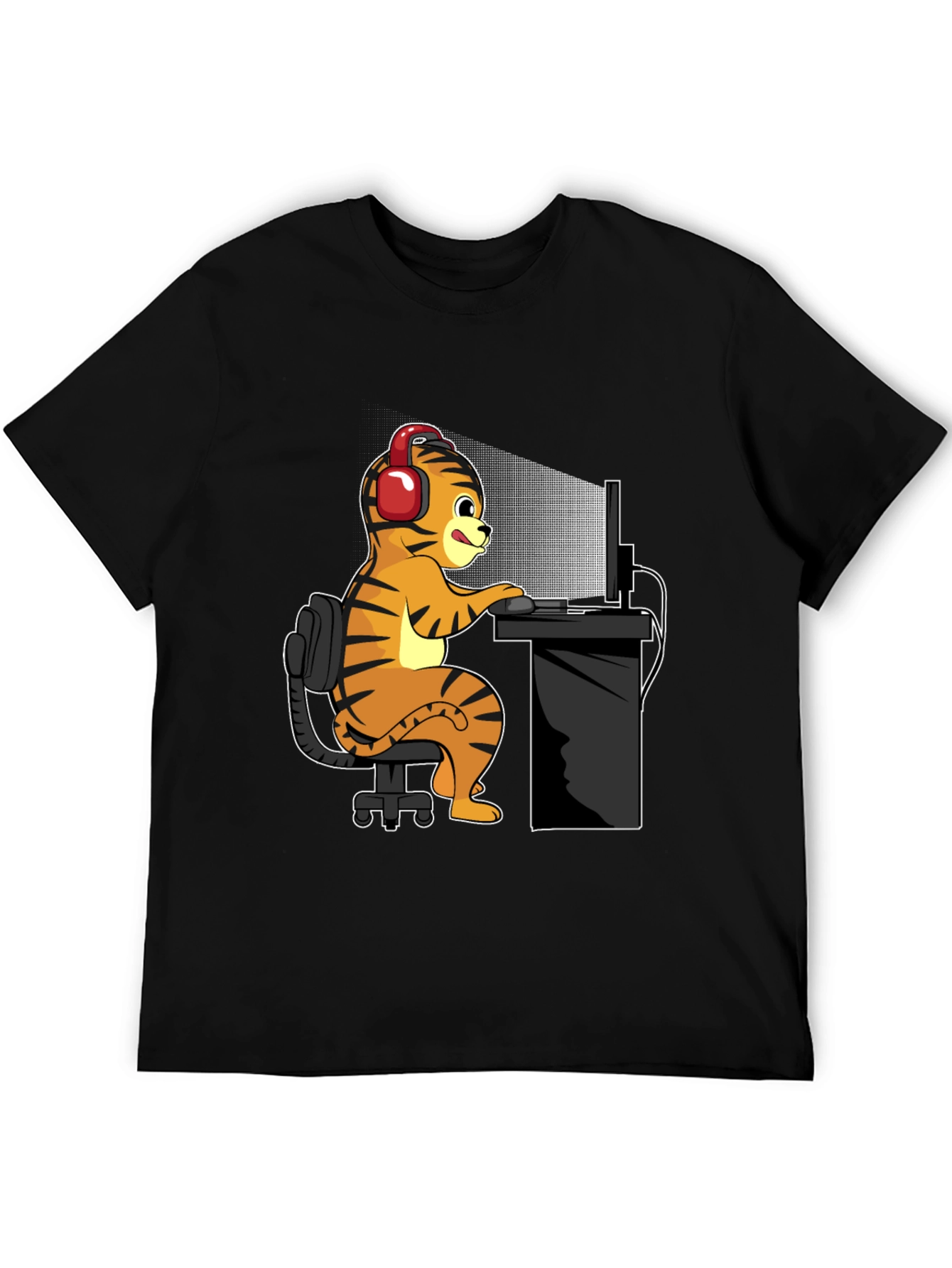 Gamer Tiger Graphic Tee - Black Cotton T-Shirt