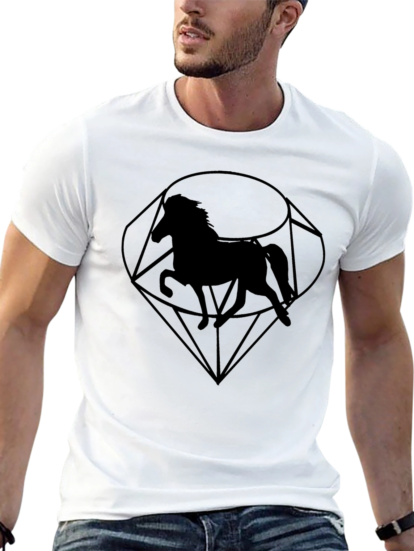 Geometric Horse Graphic Tee - Stylish Black T-Shirt